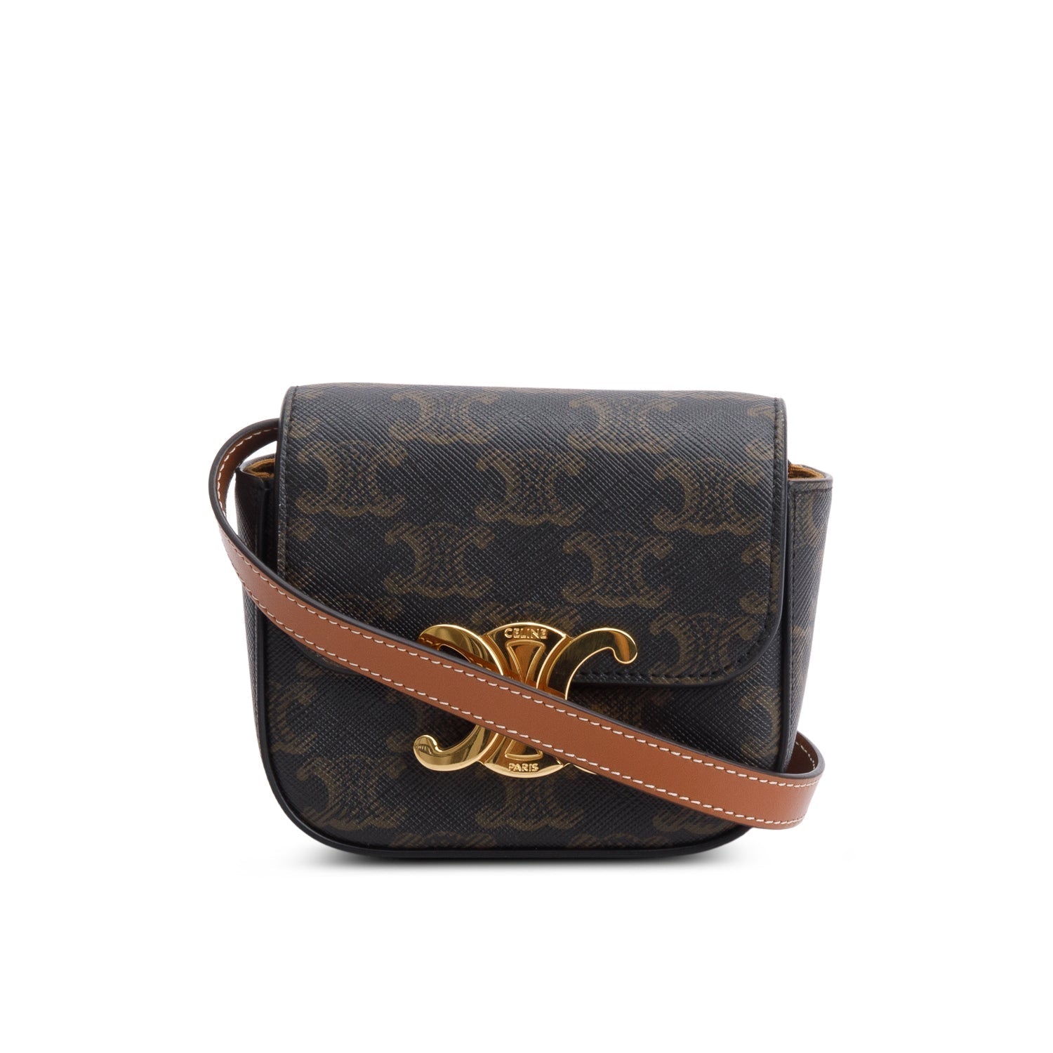Celine Triomphe Calfskin Claude Handbag Canvas Mini Travel Bag