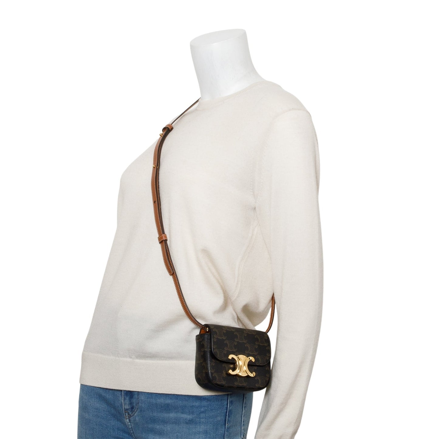 Celine Triomphe Calfskin Claude Handbag Canvas Mini Travel Bag