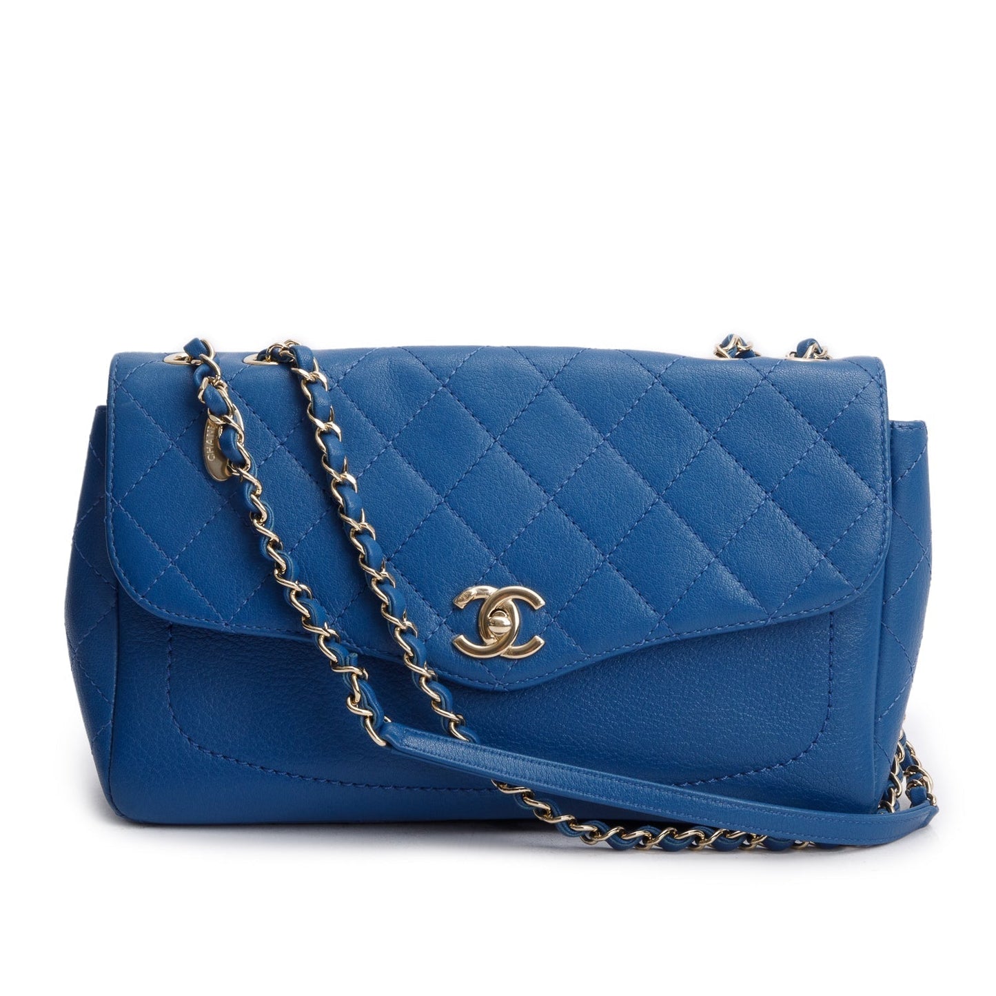 Chanel Quilted Goatskin Coco Curve Flap Blue Travel Bag
