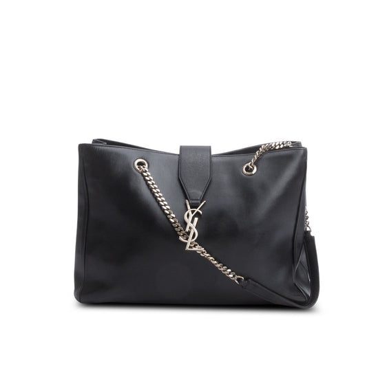 YSL Saint Laurent Smooth Calfskin Cassandre Shopping Tote Black Tote Bag