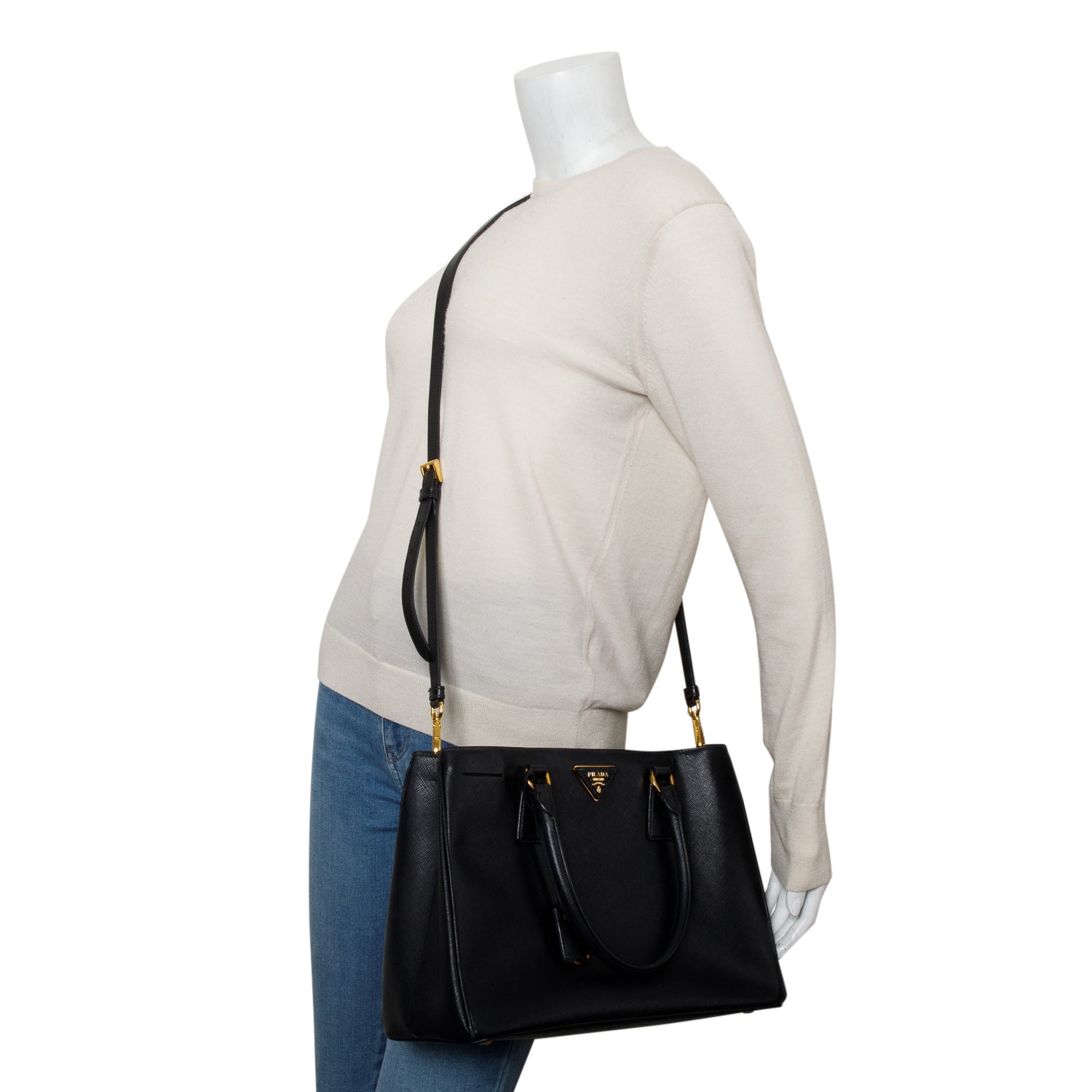 Prada Saffiano Lux Galleria Tote Handbag Black Medium Tote Bag
