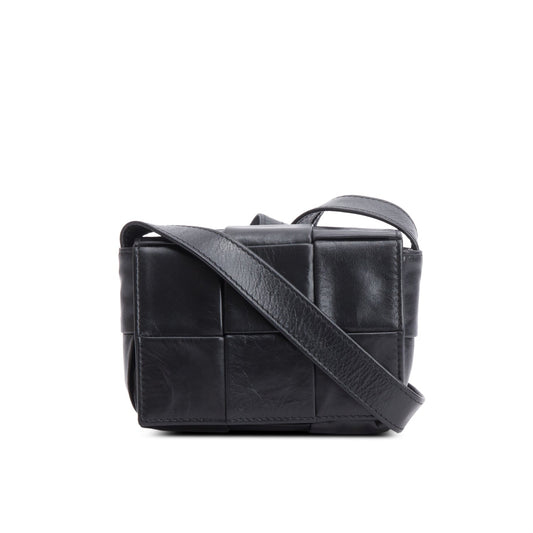 Bottega Veneta Paper Calfskin Maxi Intrecciato Extra Cassette Crossbody Black Mini Crossbody Bag