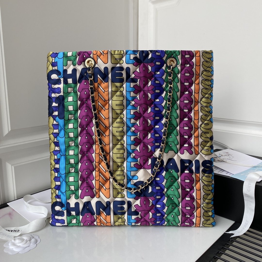Chllarge Shopping Bag Printed Fabric Metal Multicolor Tote Bag