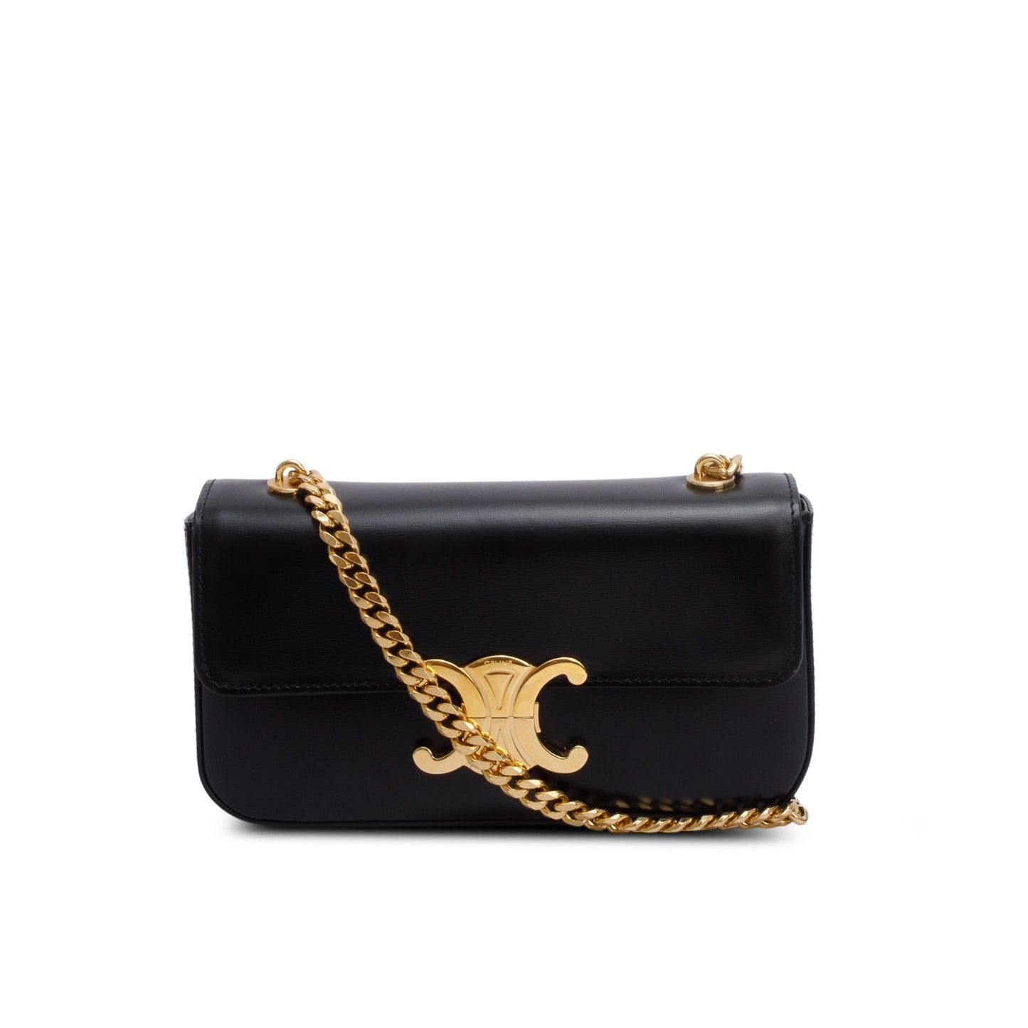 Celine Shiny Calfskin Claude Shoulder Bag Black Chain