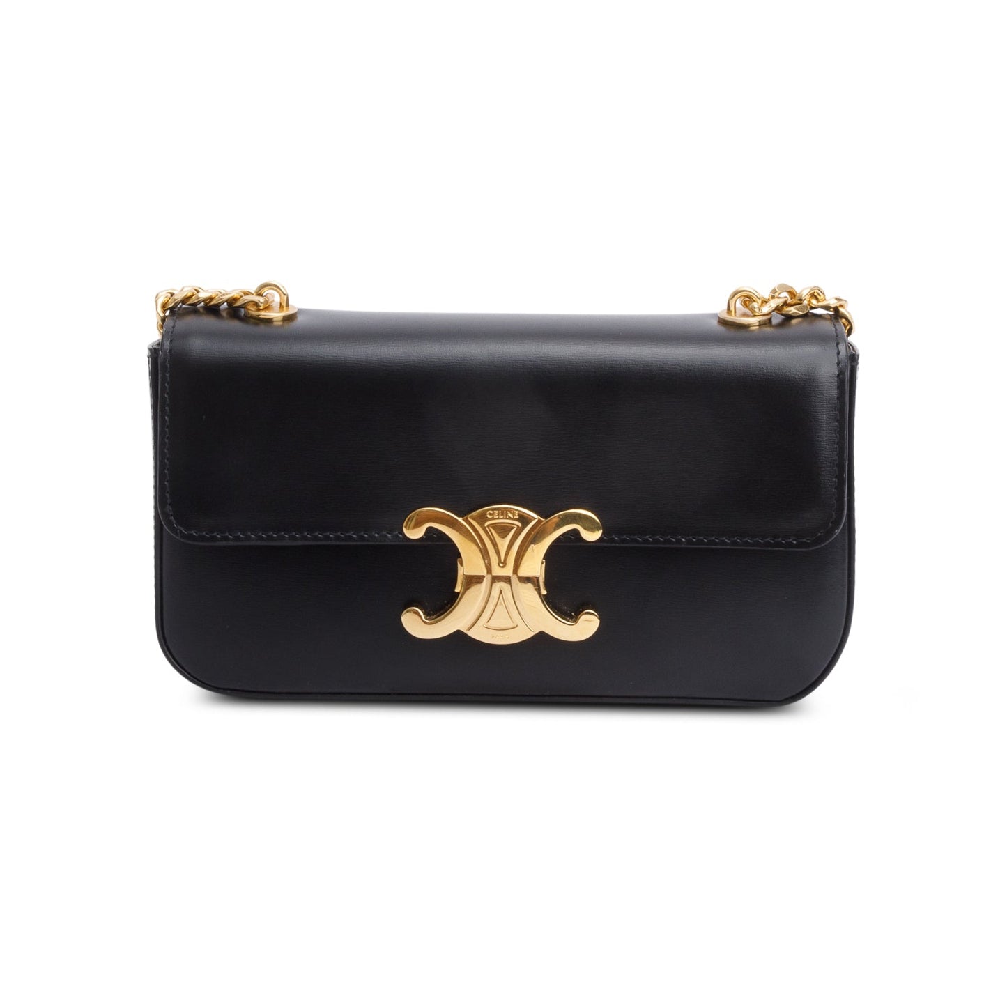 Celine Shiny Calfskin Claude Shoulder Bag Black Chain