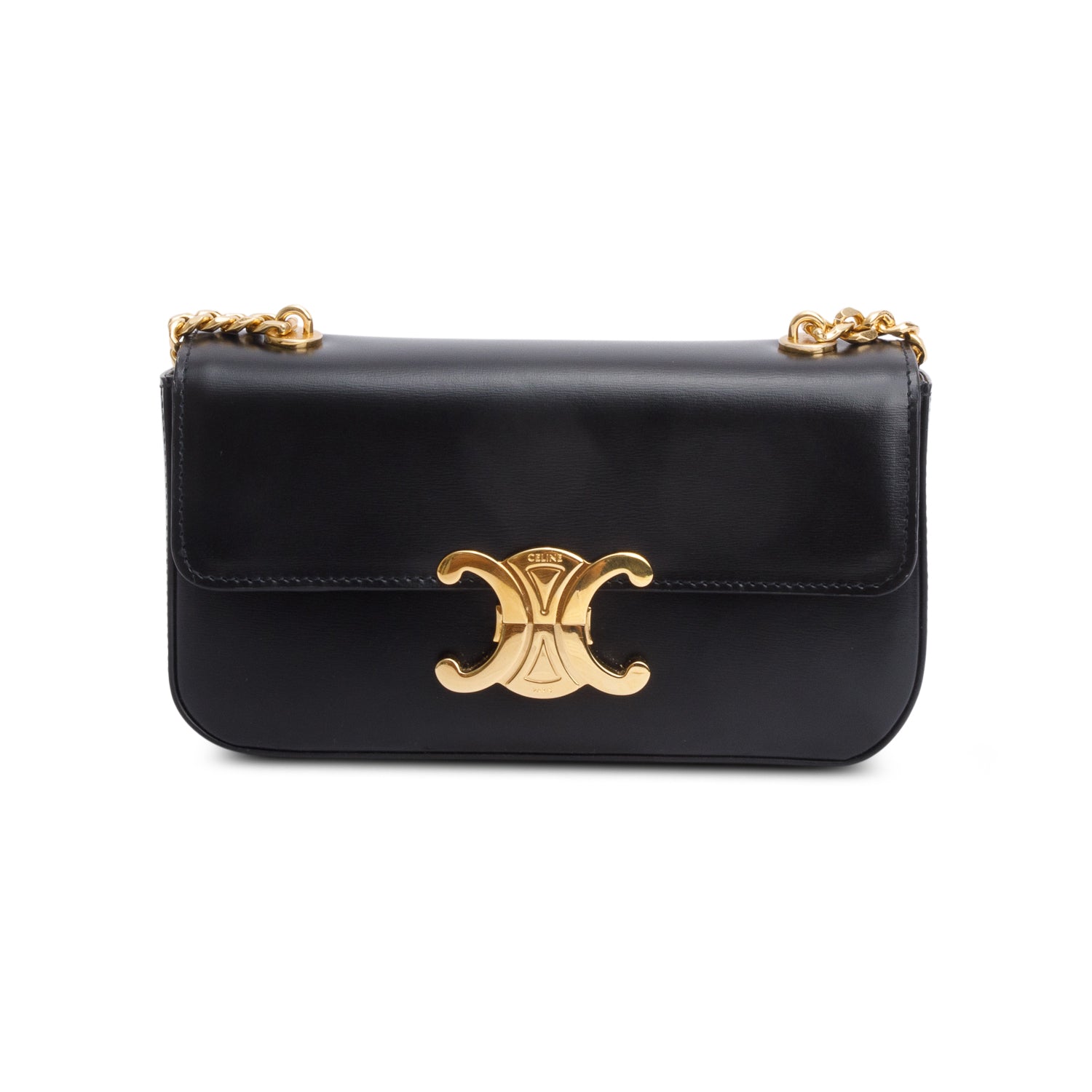 Celine Shiny Calfskin Claude Shoulder Bag Black Chain