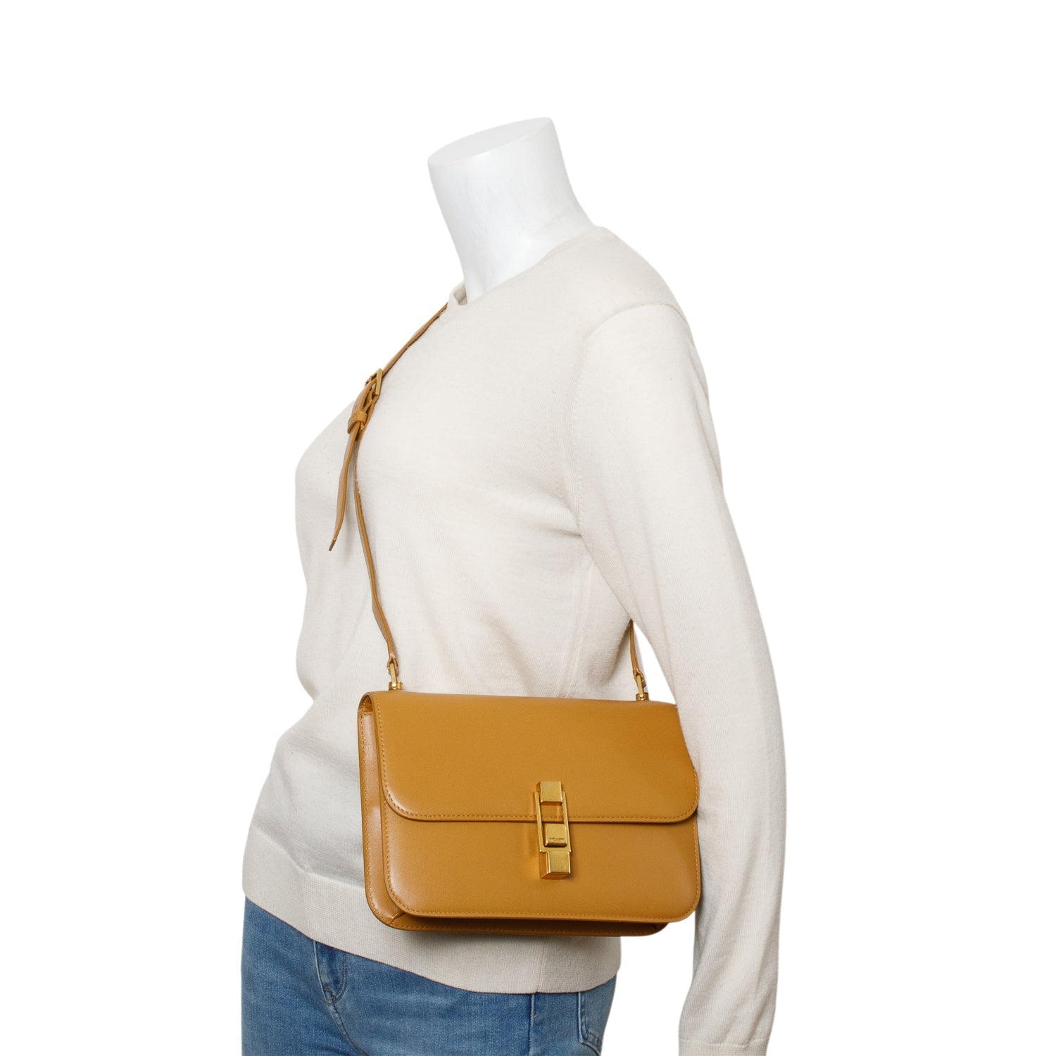 YSL Saint Laurent Smooth Calfskin Le Carre Satchel Brown Travel Bag