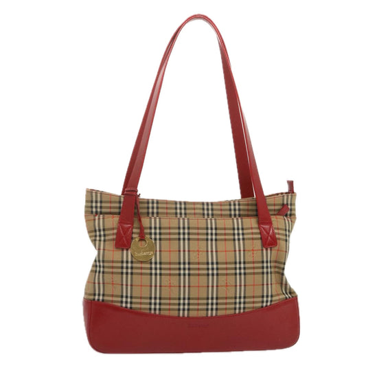 Burberry Luxury ss Nova Check Tote Bag Auth Canvas Beige Red Red Auth 68740