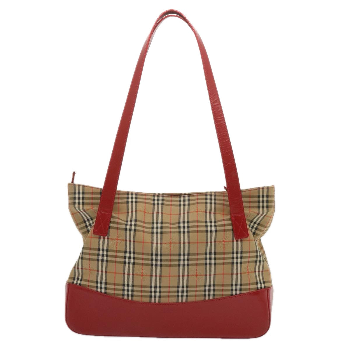 Burberry Luxury ss Nova Check Tote Bag Auth Canvas Beige Red Red Auth 68740