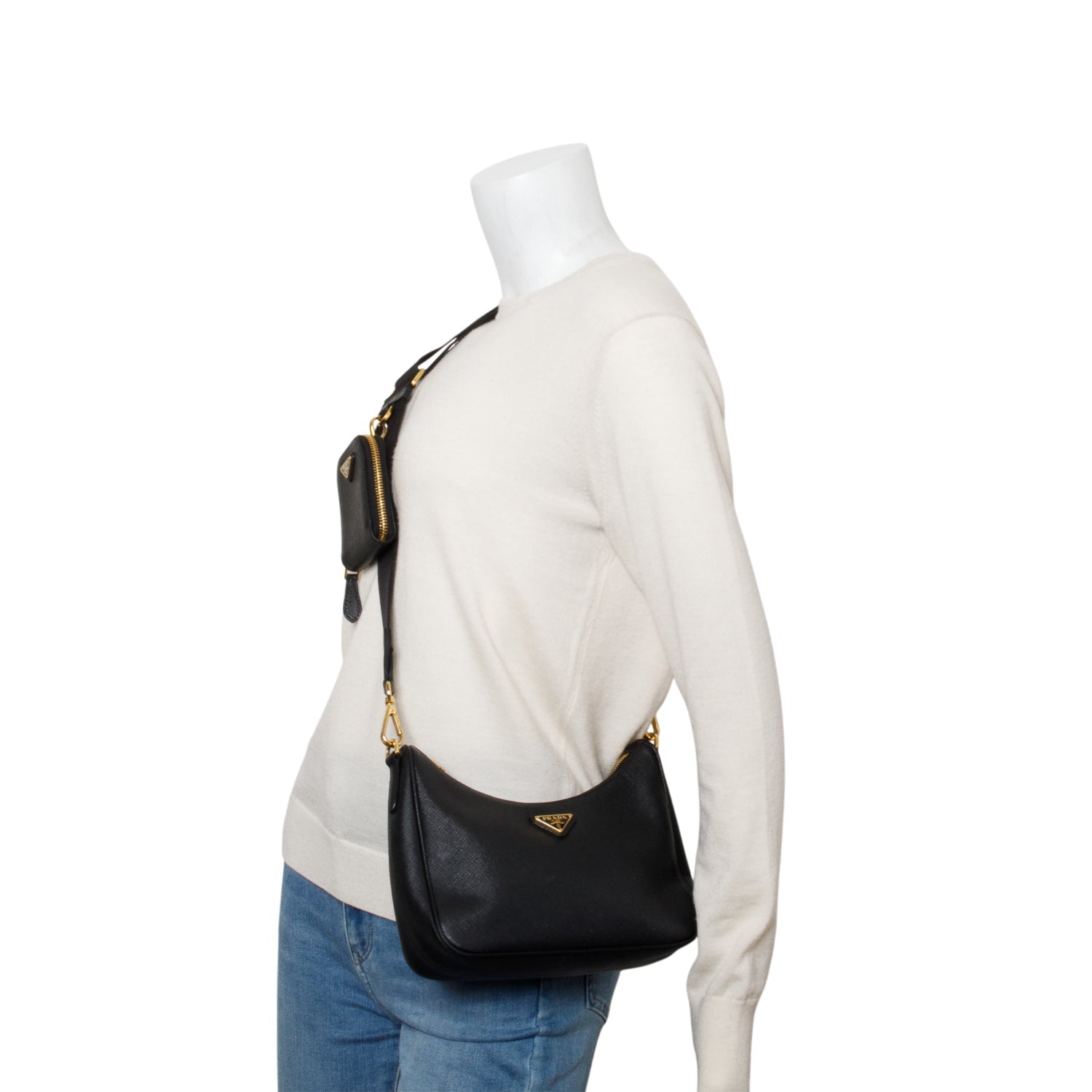 Prada Saffiano Re Edition Shoulder Bag Leather Black