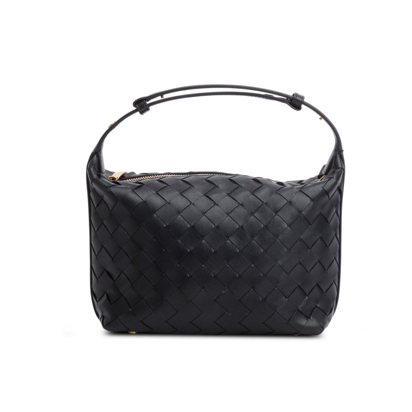 Bottega Veneta Calfskin Nappa Intrecciato Wallace Travel Bag Black Mini