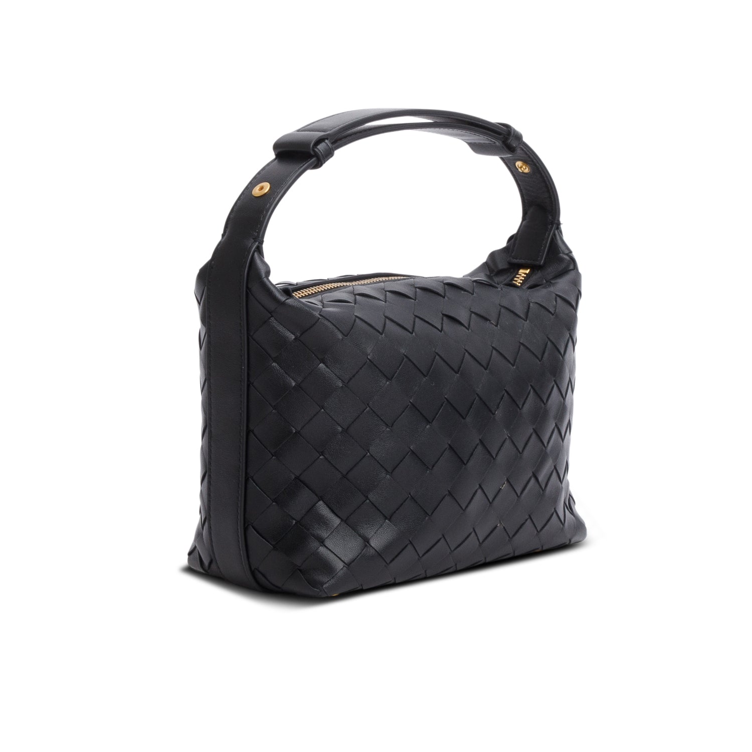 Bottega Veneta Calfskin Nappa Intrecciato Wallace Travel Bag Black Mini