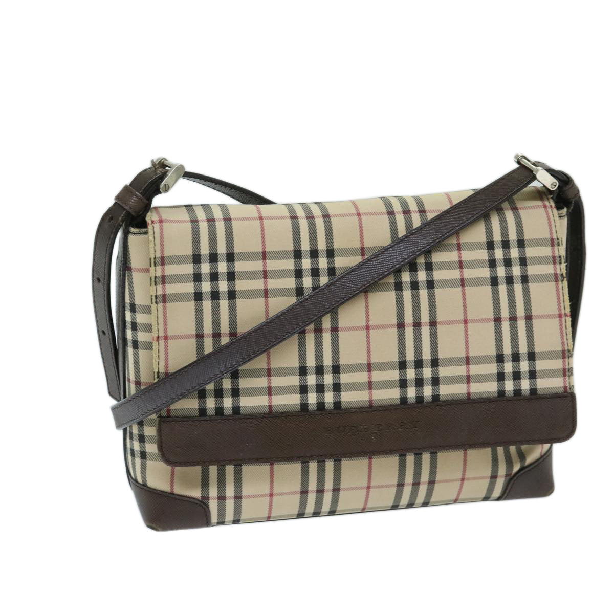 Burberry Luxury Nova Check Shoulder Bag Auth Canvas Brown Beige