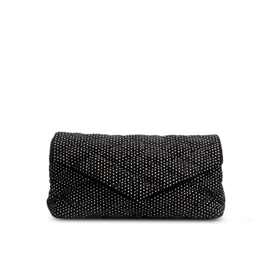YSL Saint Laurent Velvet Crystal Sade Puffer Envelope Clutch Black Large Clutch Bag