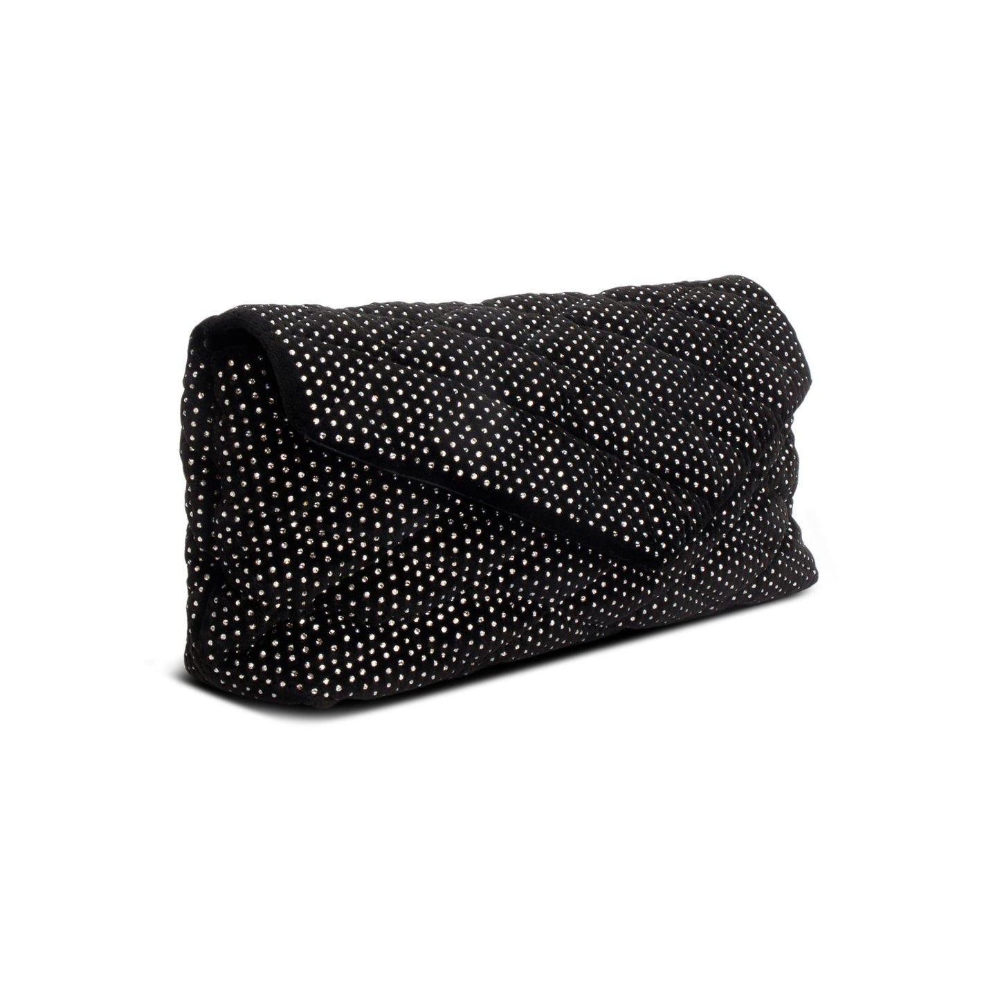 YSL Saint Laurent Velvet Crystal Sade Puffer Envelope Clutch Black Large Clutch Bag