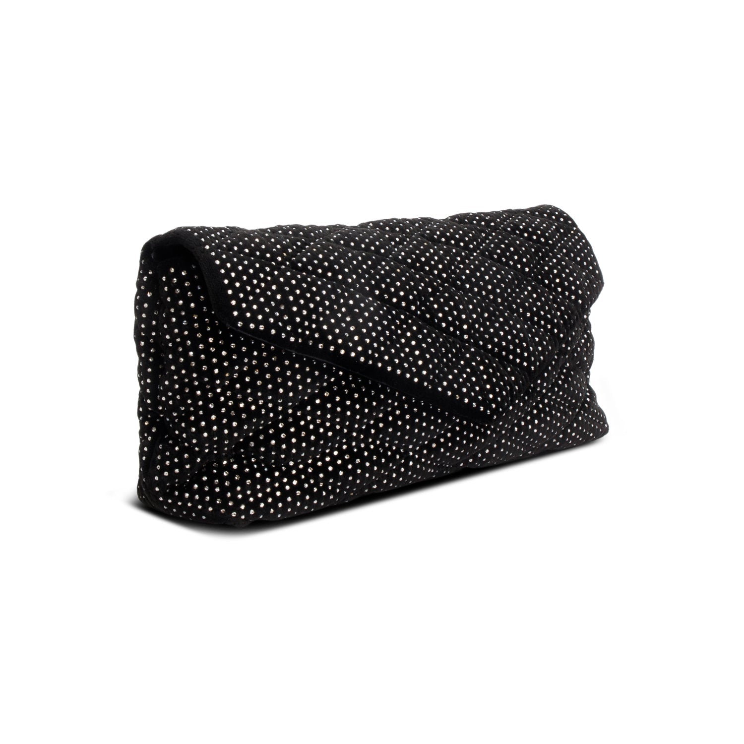 YSL Saint Laurent Velvet Crystal Sade Puffer Envelope Clutch Black Large Clutch Bag
