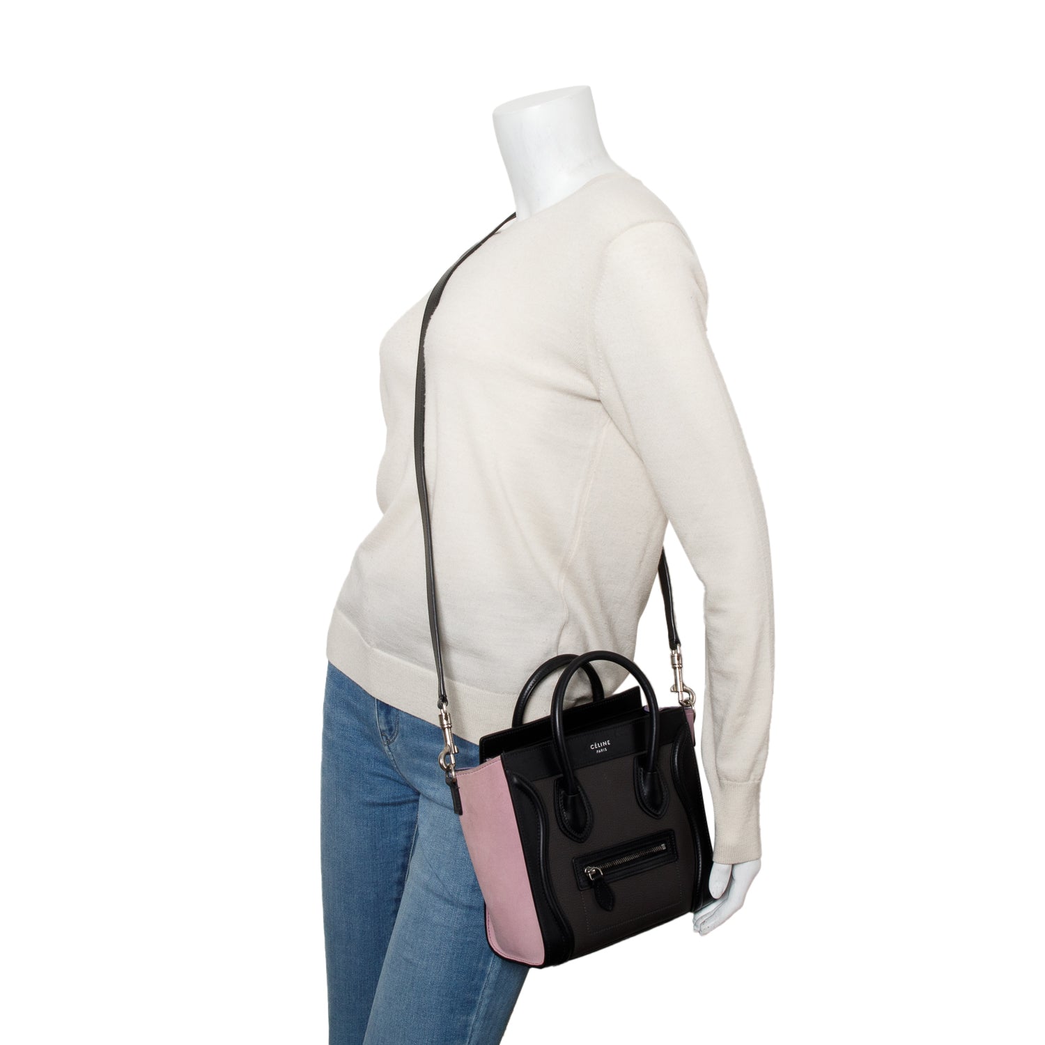 Celine Tri Color Calfskin Nano Luggage Tote Handbag Leather Tote Bag
