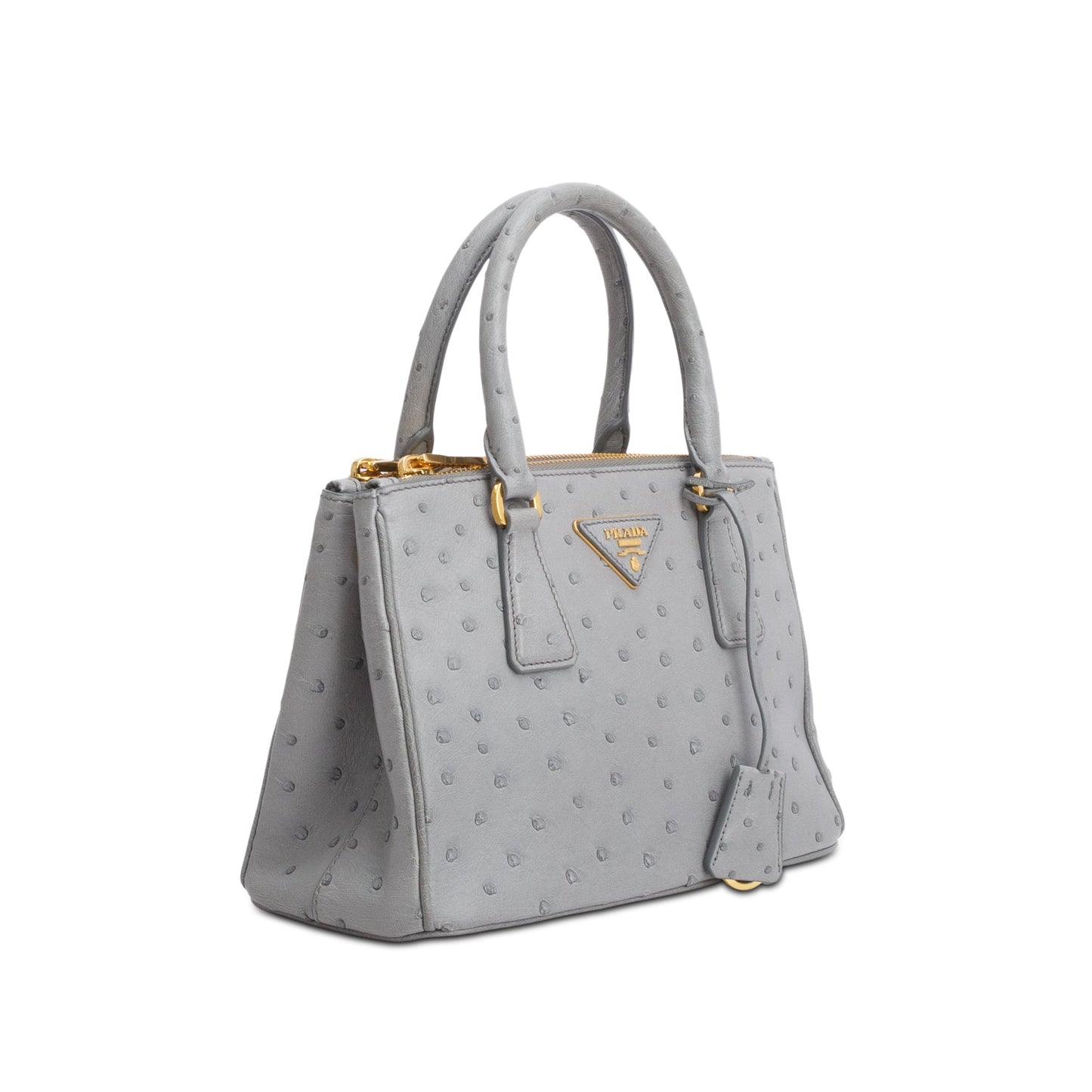 Prada Grey Ostrich Double Zip Galleria Handbag Leather Small Travel Bag