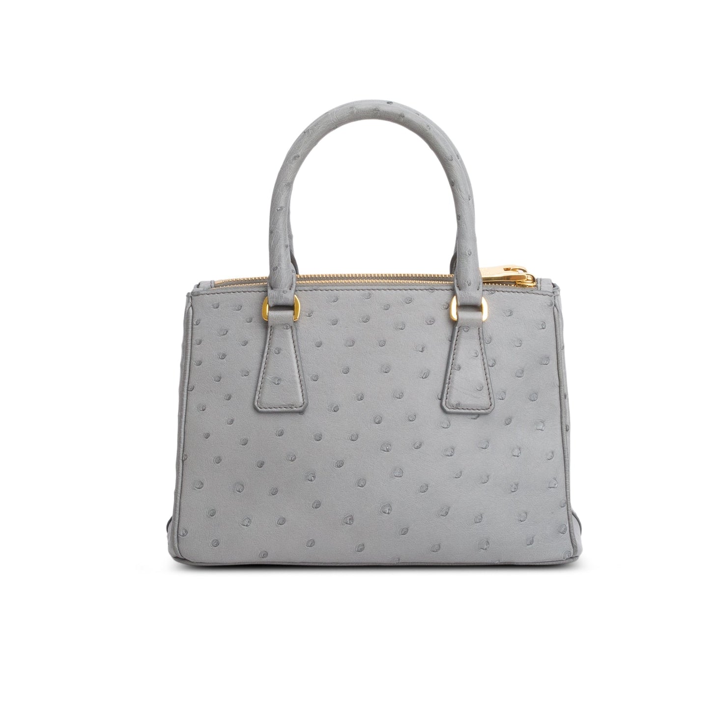 Prada Grey Ostrich Double Zip Galleria Handbag Leather Small Travel Bag