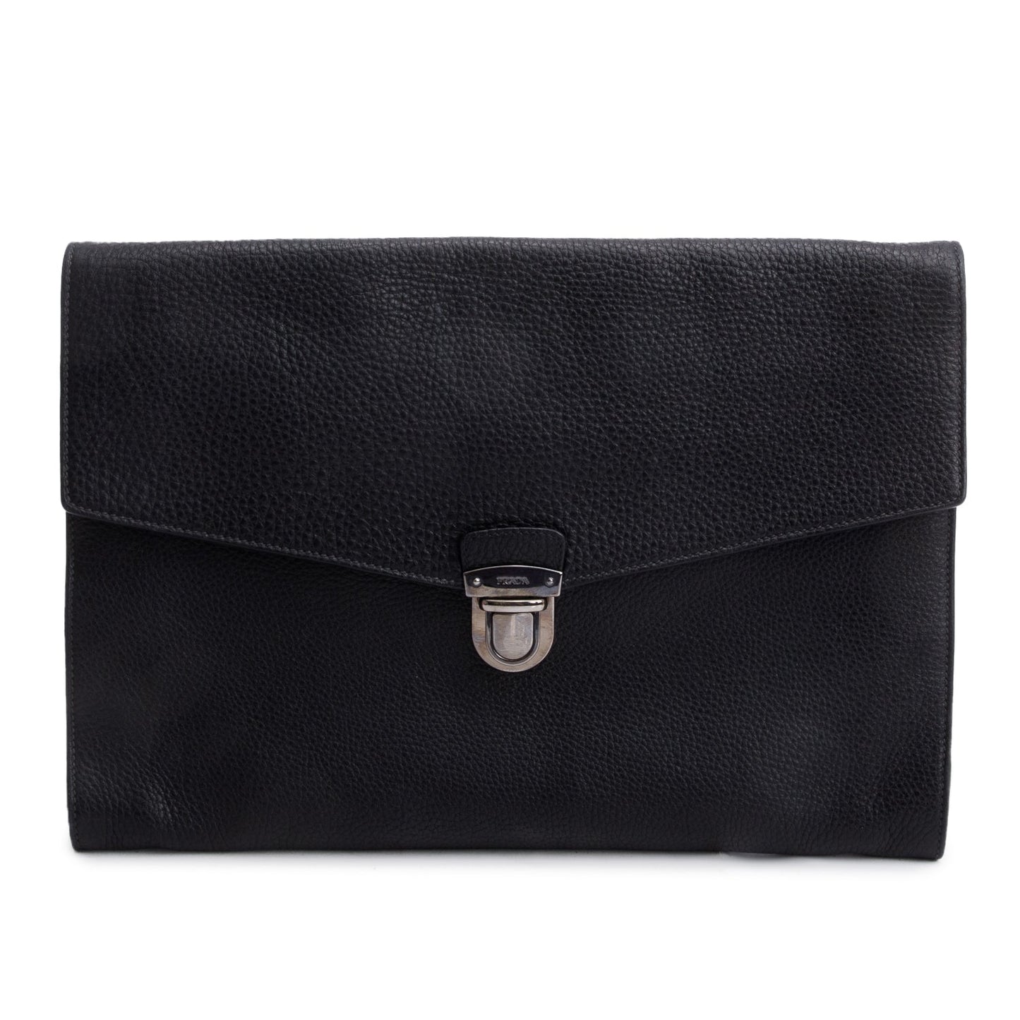 Prada Vitello Daino Document Clutch Handbag Black Clutch Bag