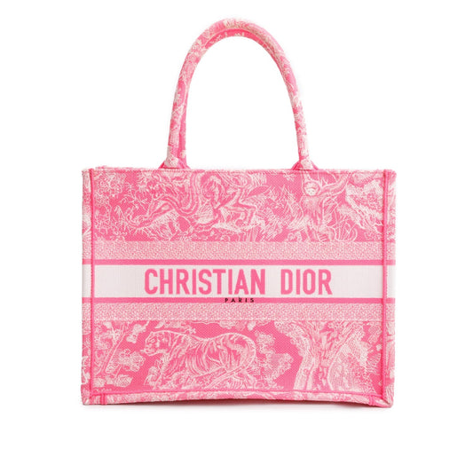 Dior Christian Toile De Jouy Embroidered Medium Book Canvas Tote Bag