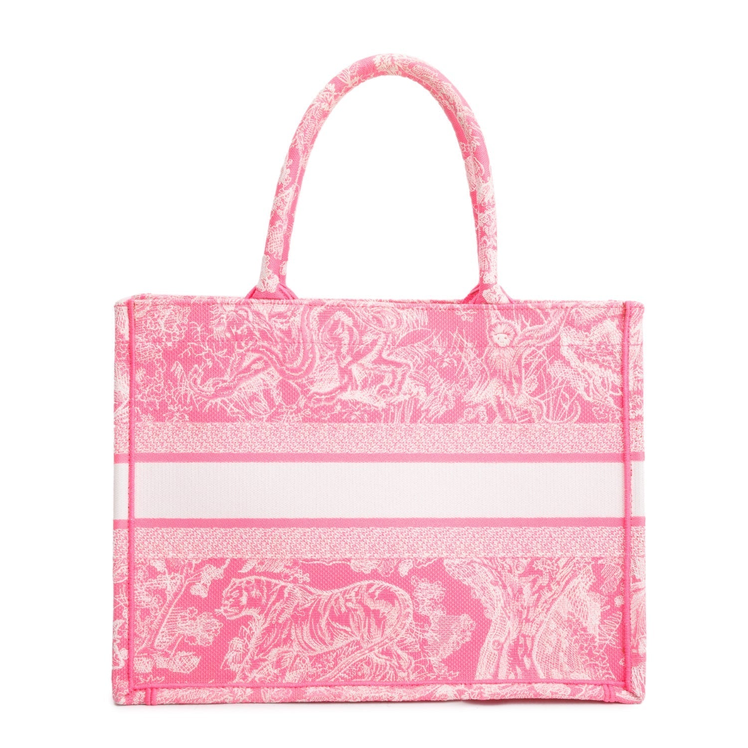 Dior Christian Toile De Jouy Embroidered Medium Book Canvas Tote Bag