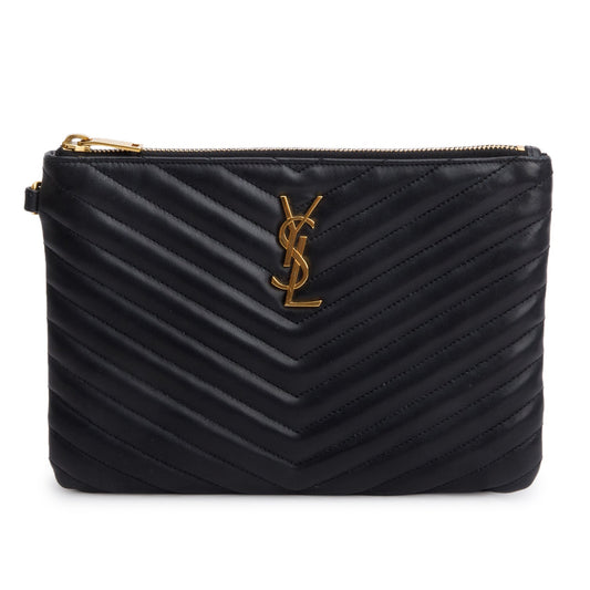 YSL Saint Laurent Calfskin Casssandre Zip Pouch Travel Bag Matelasse Monogram