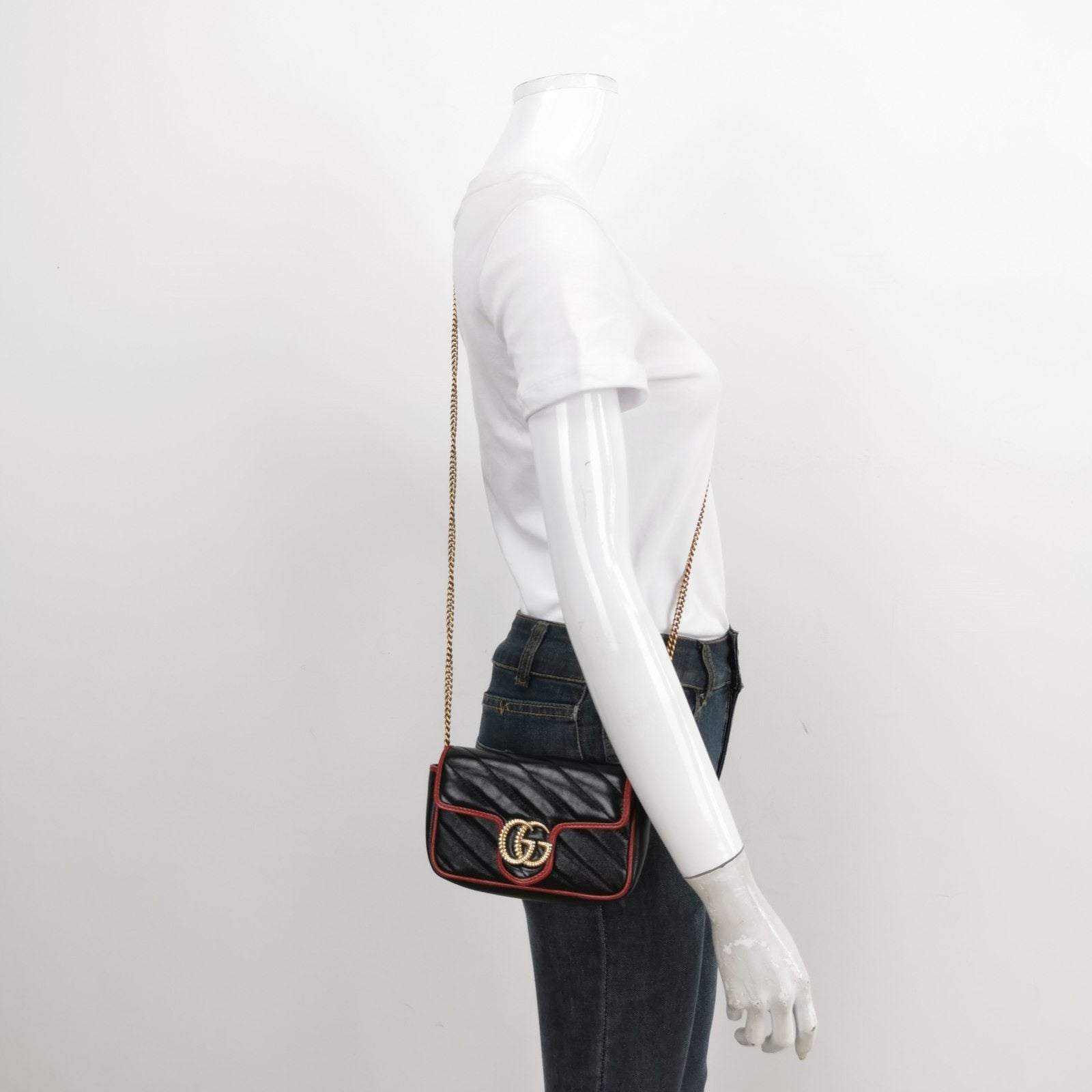 Gucci Marmont Super Leather Black Mini Flap Travel Bag