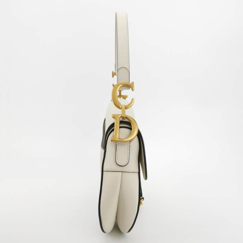 Dior Saddle Grained Handbag With Strap Leather White Travel Bag