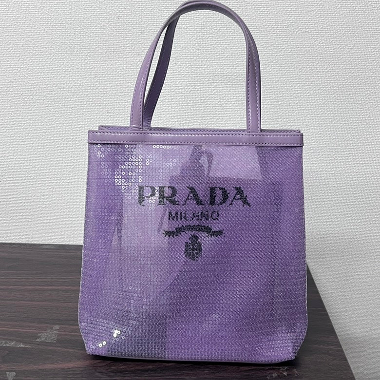 Prada Sequined Mesh Tote Bag With Pouch Small