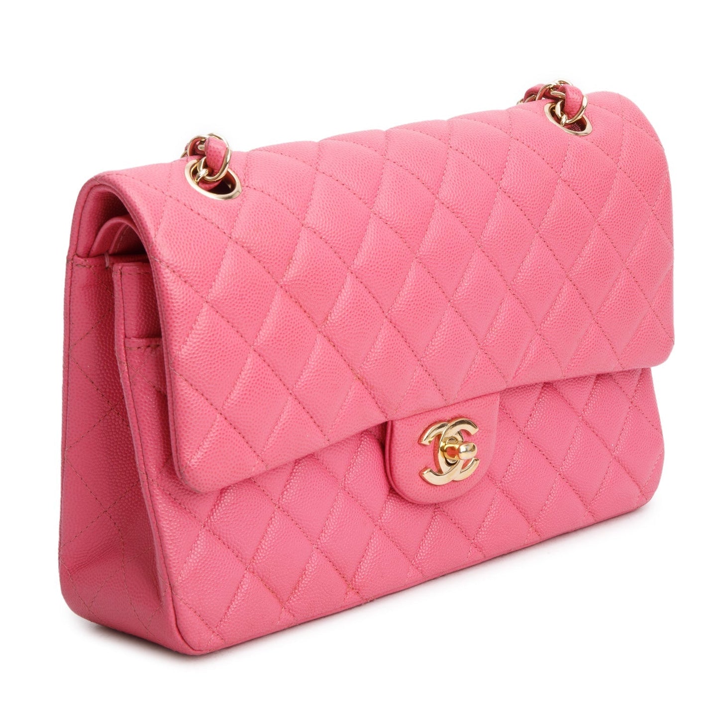 Chanel Caviar Quilted Double Flap Pink Travel Bag