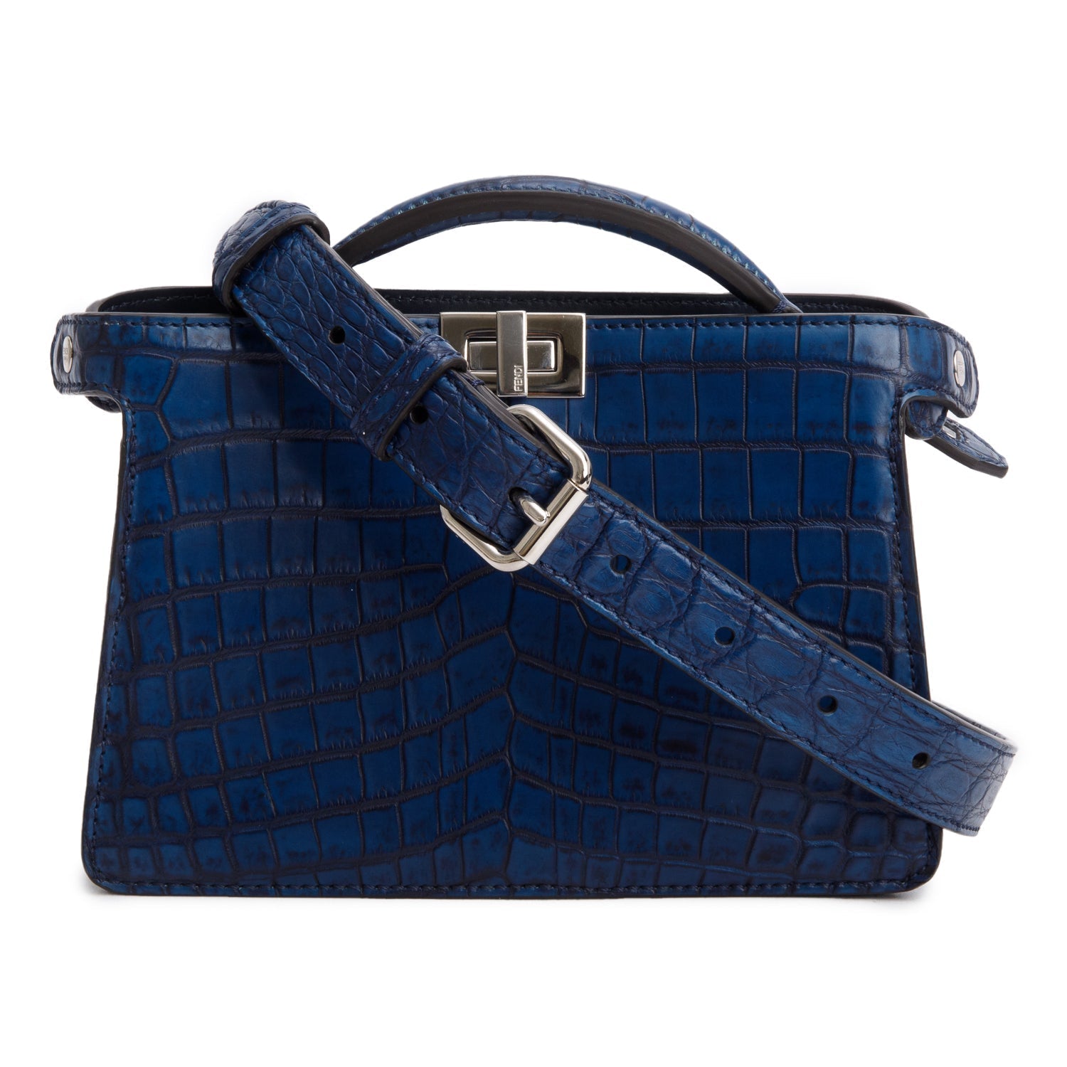 Fendi Navy Crocodile Peekaboo Iseeu Cross Petit Travel Travel Bag
