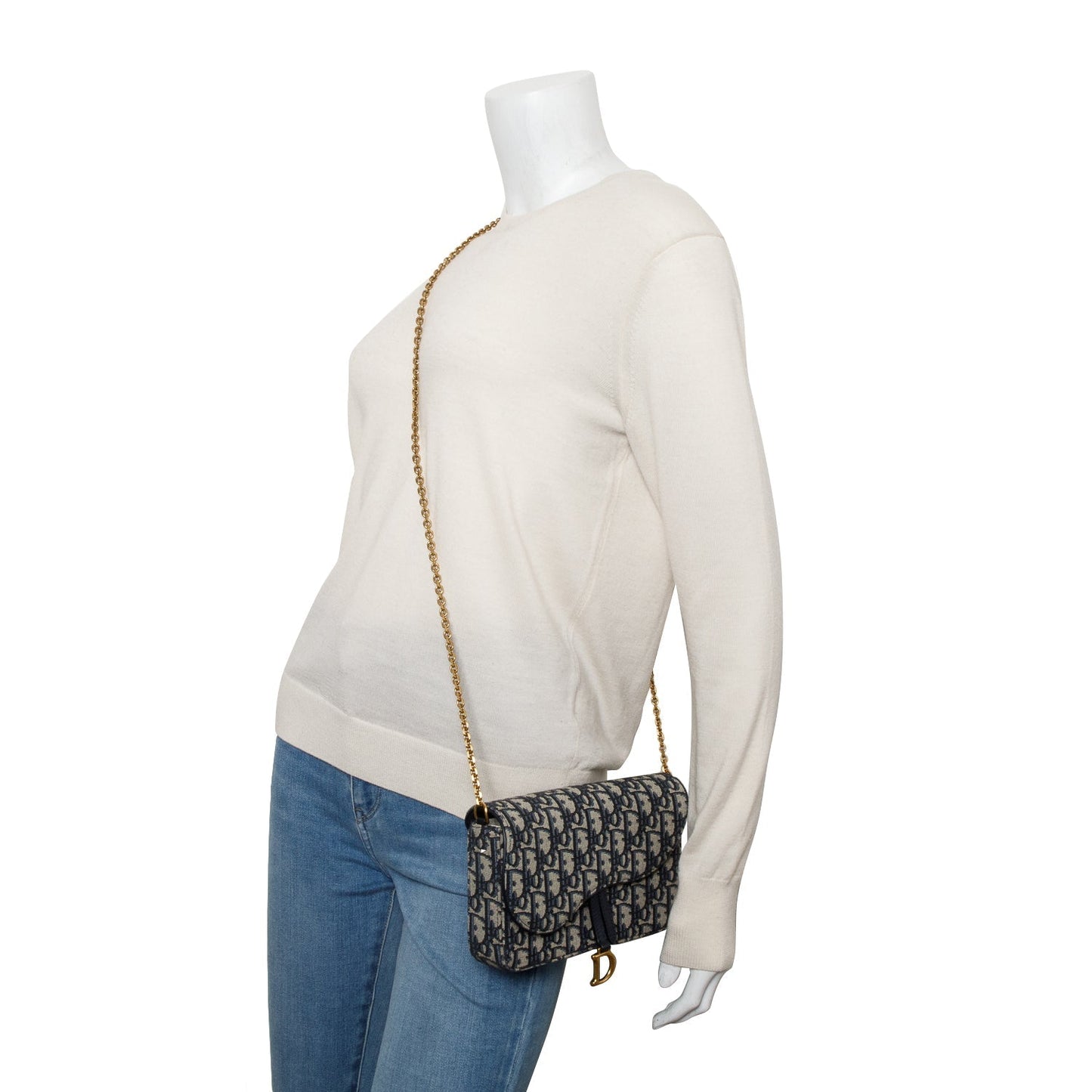 Dior Christian Oblique Jacquard Saddle Pouch With Handbag Chain Travel Bag