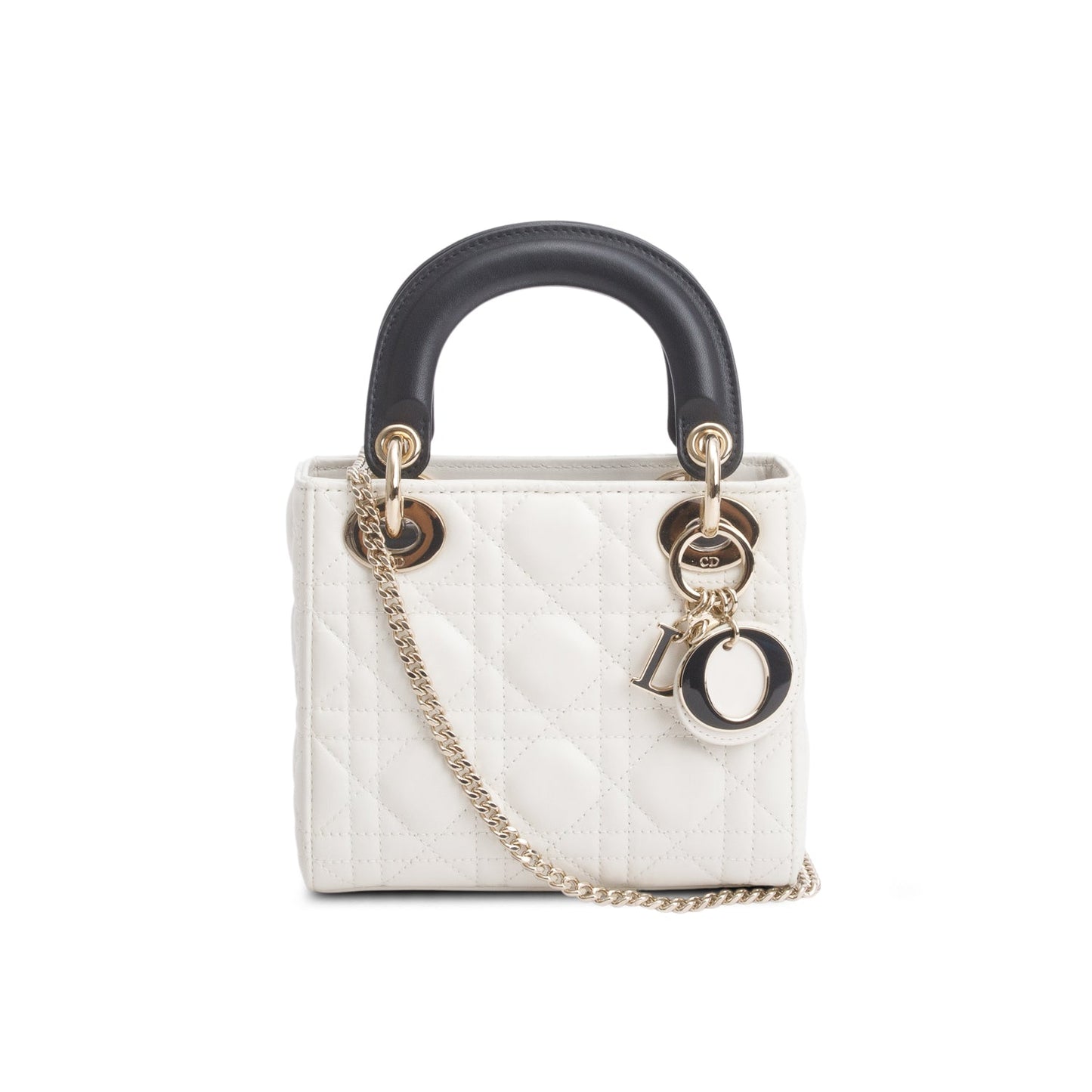 Dior Christian Lambskin Cannage Lady Handbag Black White Travel Bag