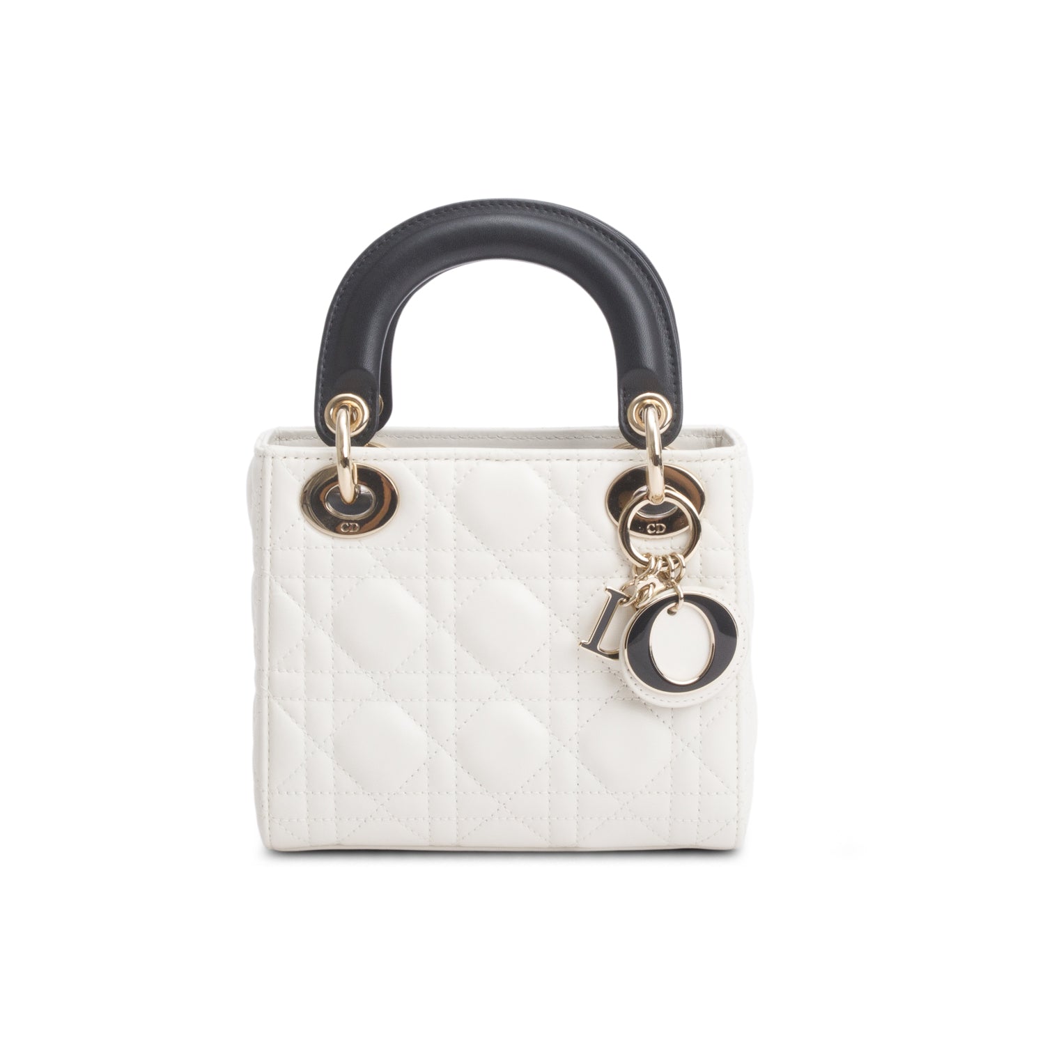 Dior Christian Lambskin Cannage Lady Handbag Black White Travel Bag