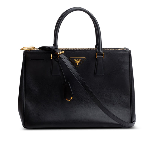 Prada Saffiano Lux Double Zip Galleria Tote Handbag Black Medium Tote Bag