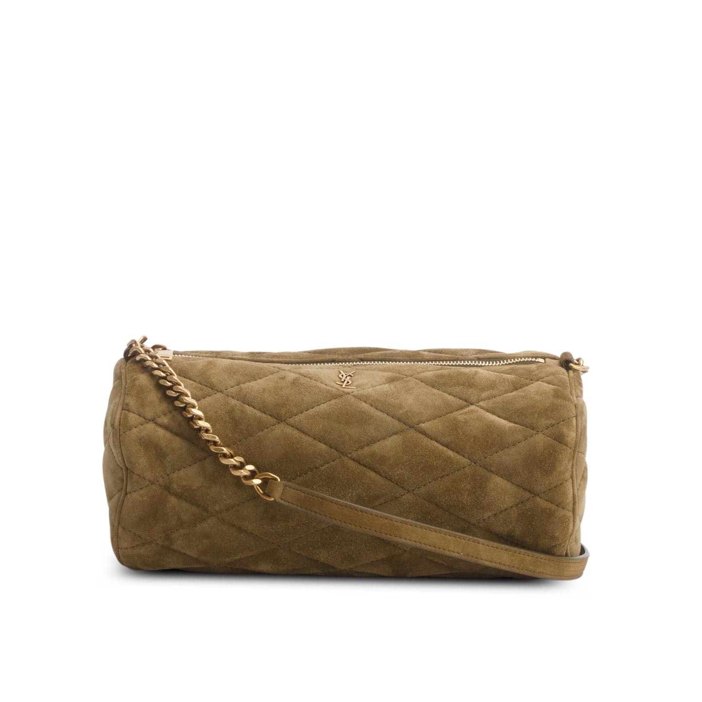 YSL Saint Laurent Olive Sade Tube Bag Suede Quilted Travel Bag