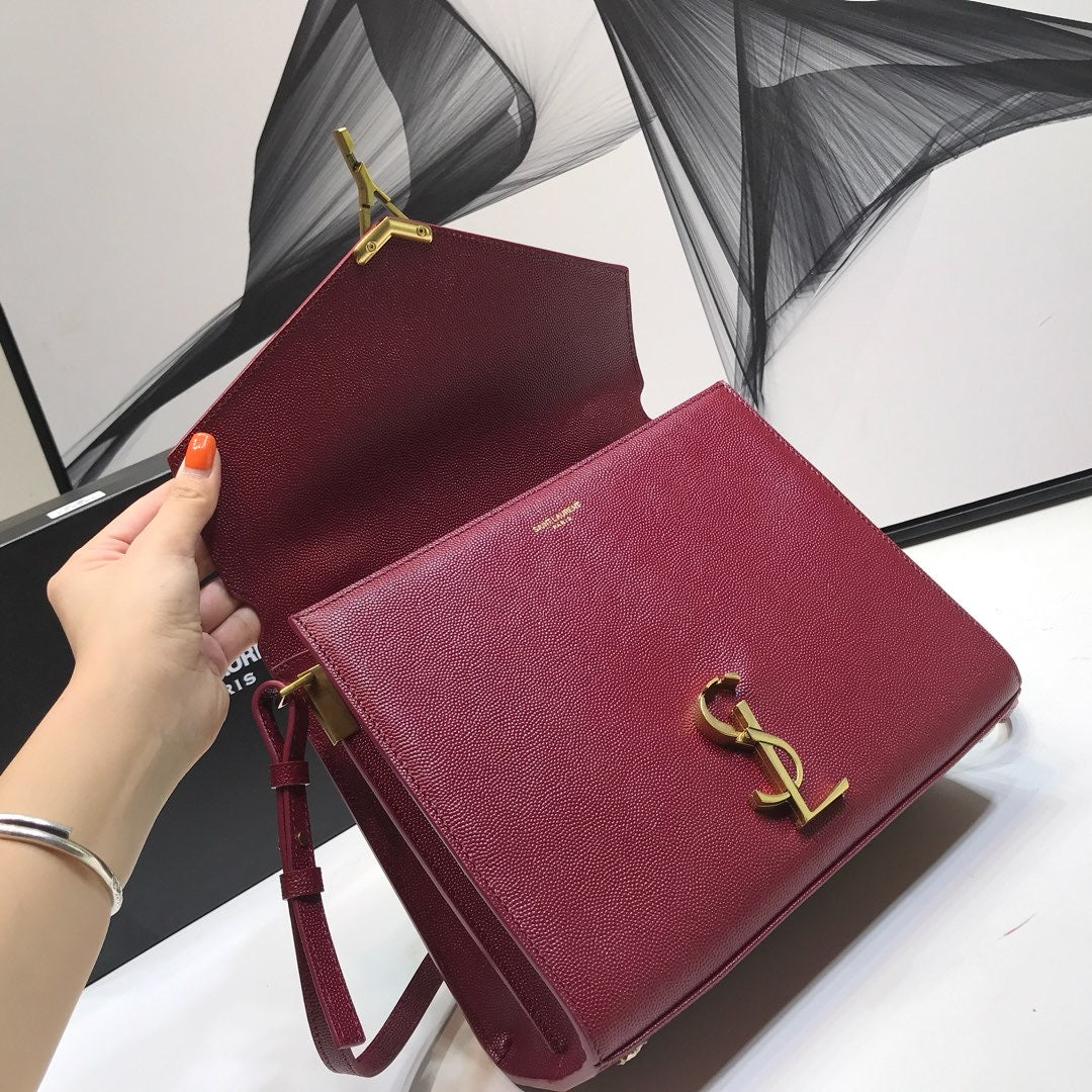 YSL Saint Laurent Cassandra Grain Burgundy 9in 24.5cm Medium Top Handle Handbag