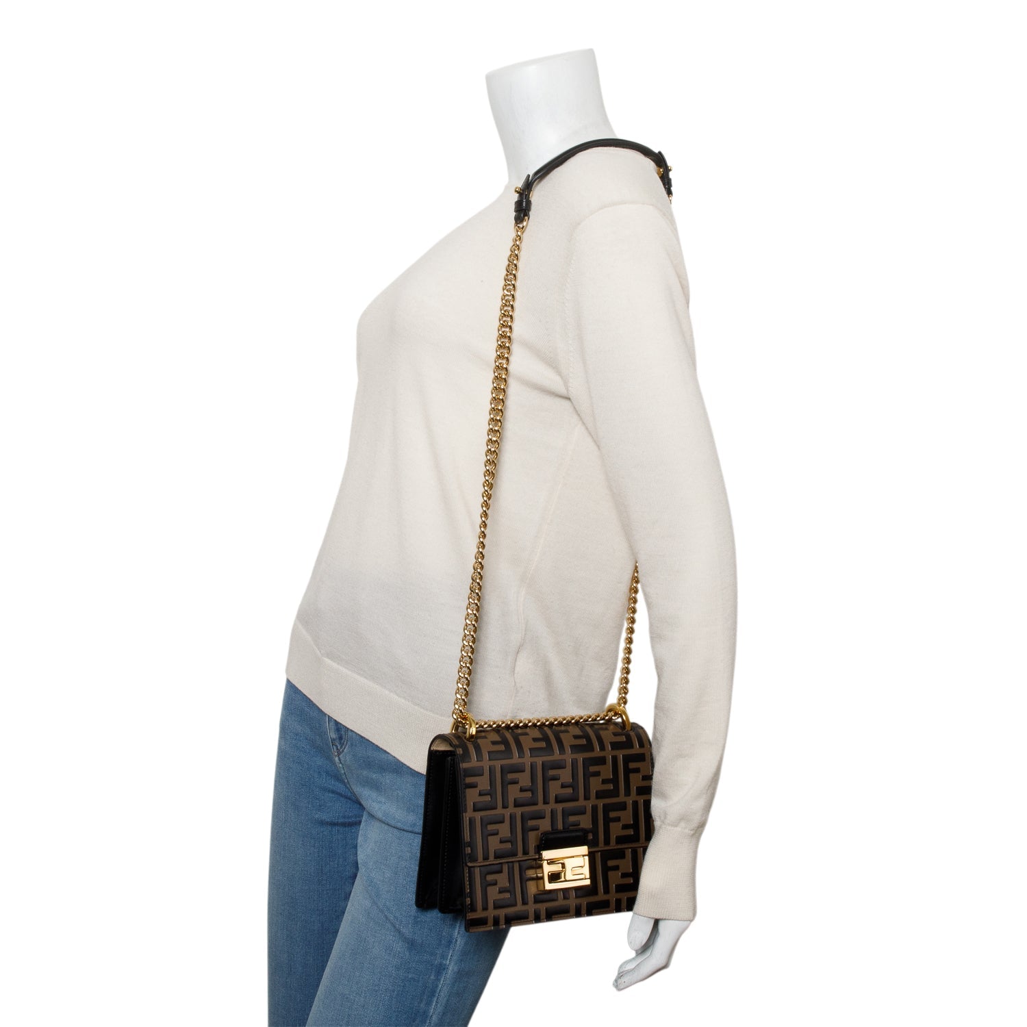 Fendi Vitello Liberty Bi Color Ff Embossed Kan Small Shoulder Bag