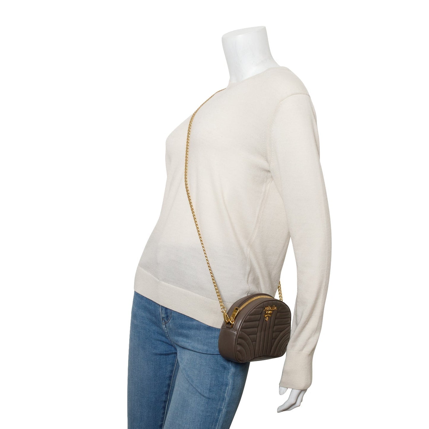 Prada Taupe Qilted Soft Calfskin Diagramme Camera Bag Travel Bag