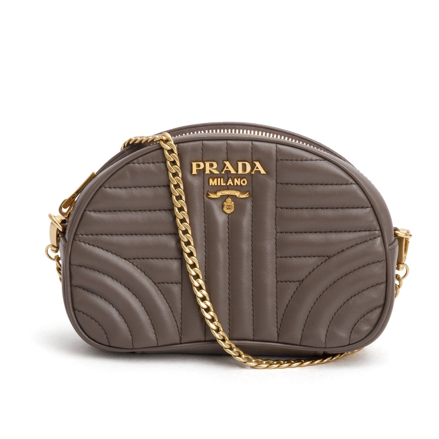Prada Taupe Qilted Soft Calfskin Diagramme Camera Bag Travel Bag