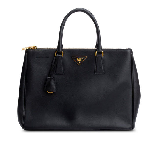 Prada Saffiano Lux Double Zip Galleria Tote Handbag Black Large Tote Bag Tote Handbag