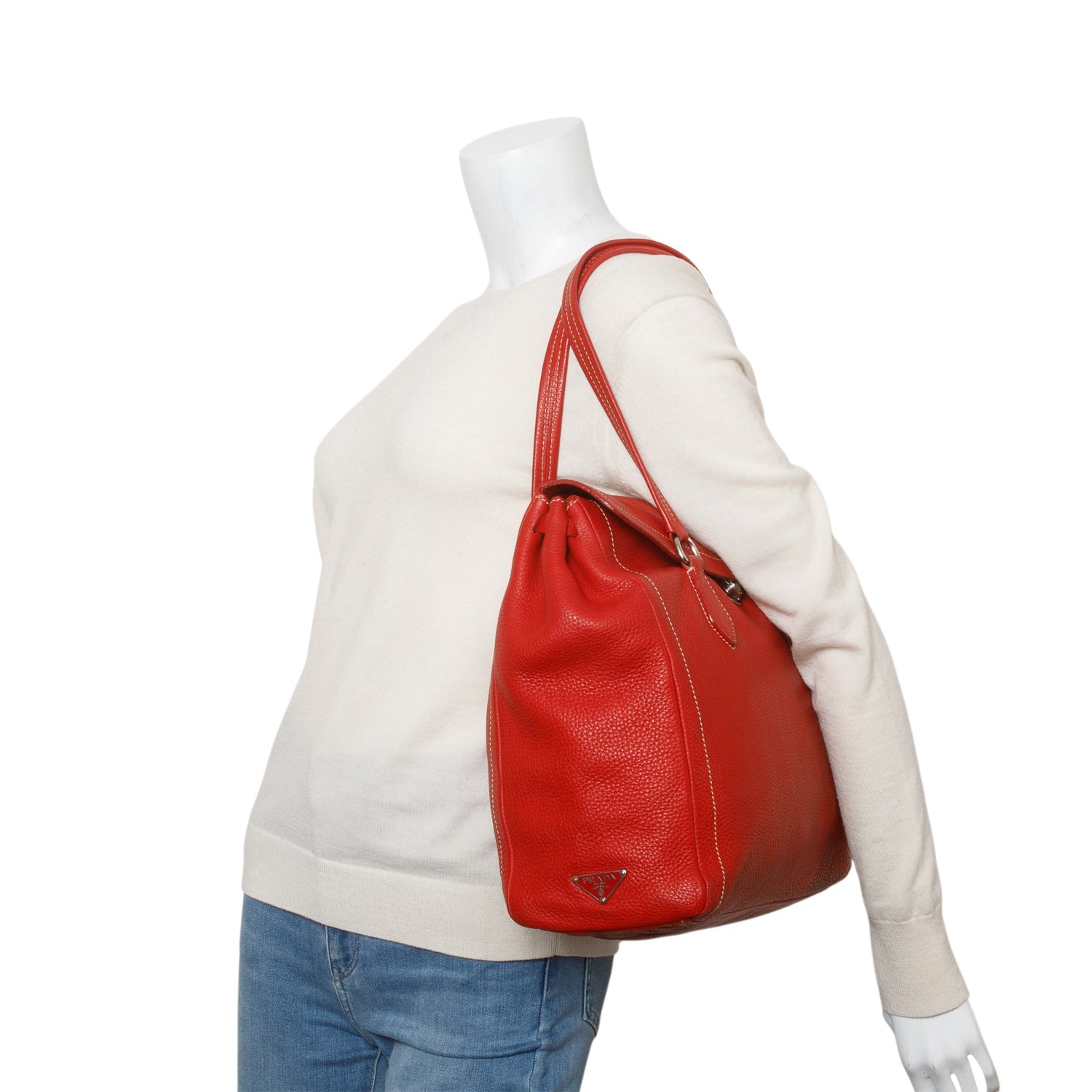 Prada Vitello Daino Easy Tote Bag Red