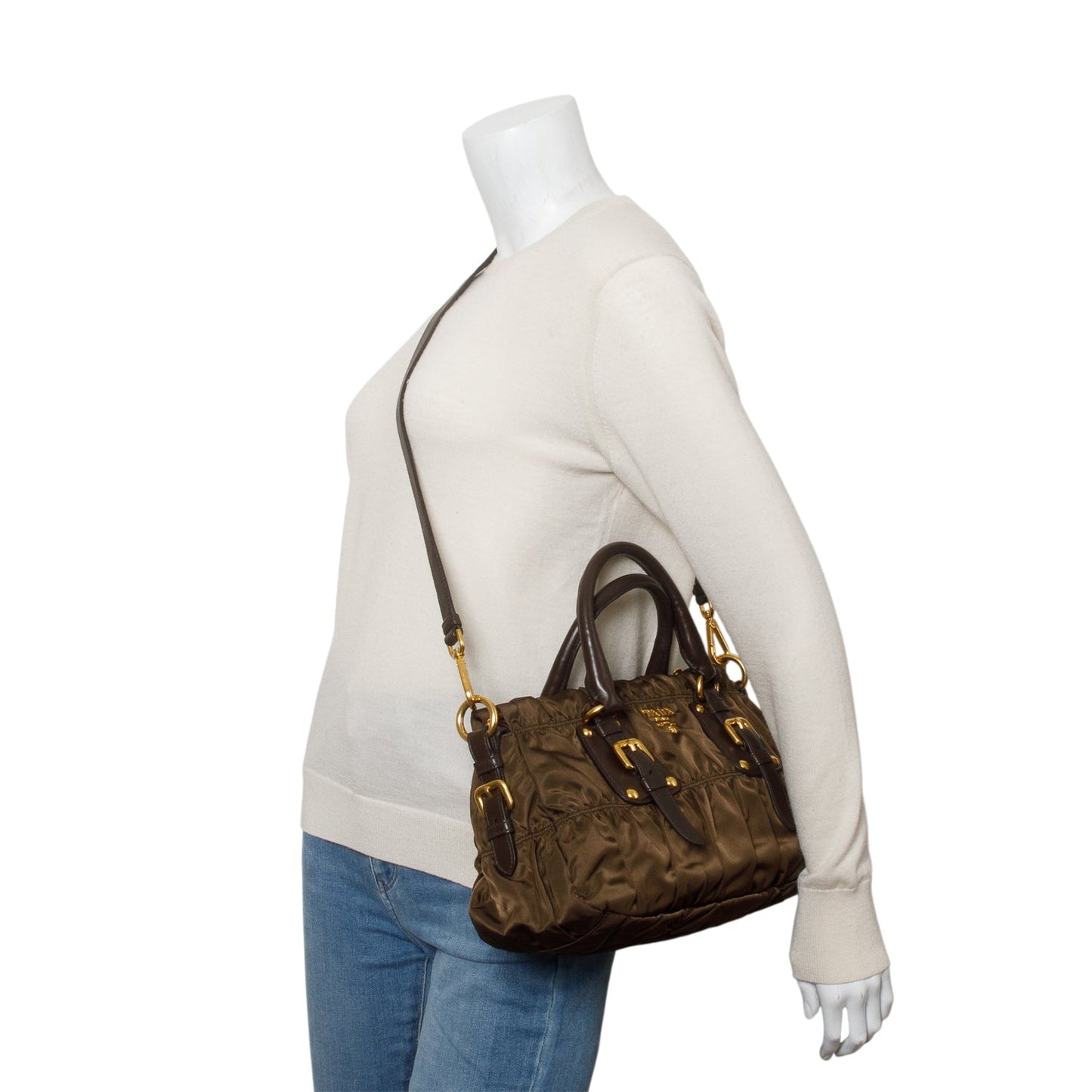 Prada Tessuto Gaufre Shoulder Bag Nylon Brown Shoulder Bag