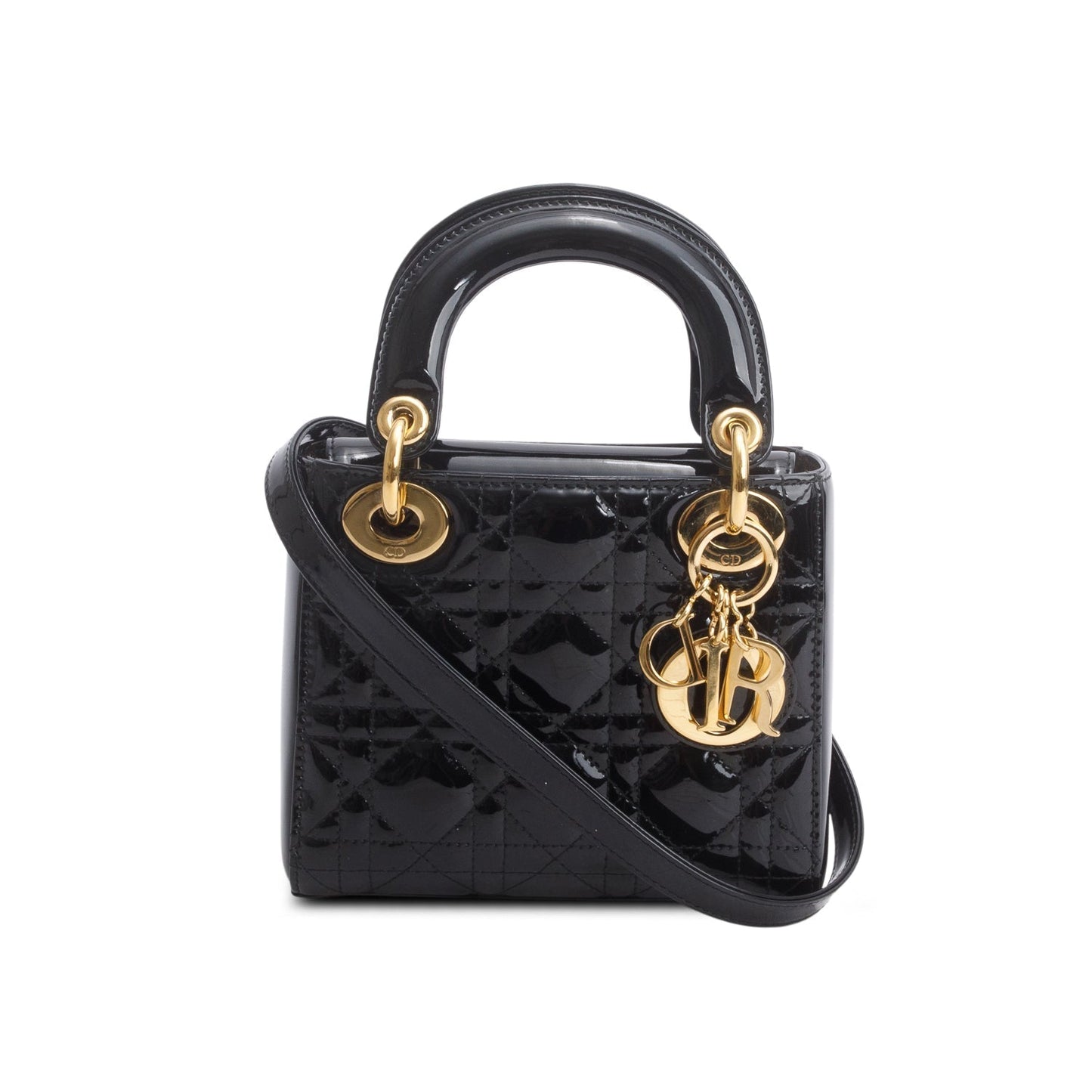 Dior Christian Cannage Patent Lady Bag Leather Black Travel Bag 3