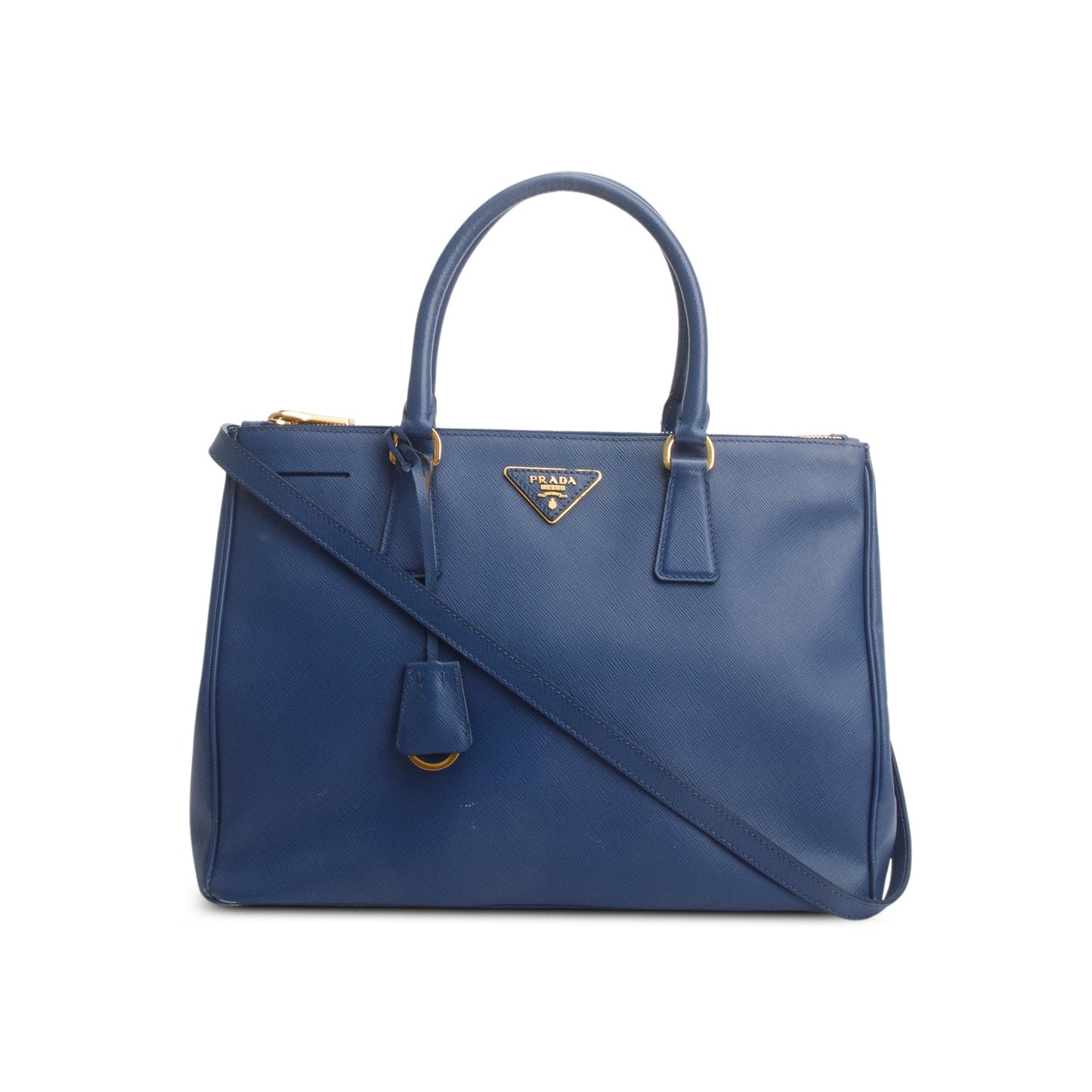 Prada Saffiano Lux Double Zip Galleria Tote Handbag Blue Medium Tote Bag