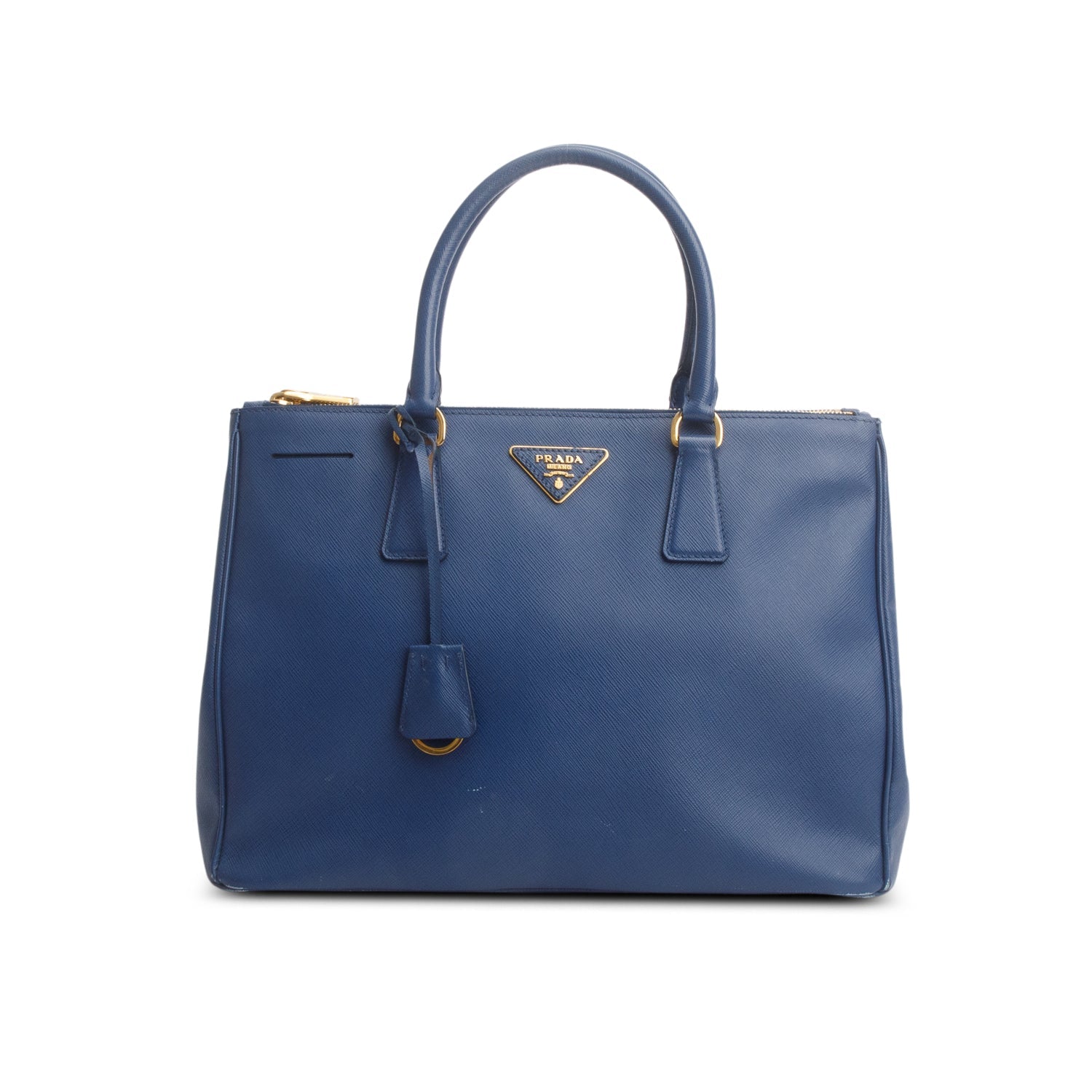 Prada Saffiano Lux Double Zip Galleria Tote Handbag Blue Medium Tote Bag