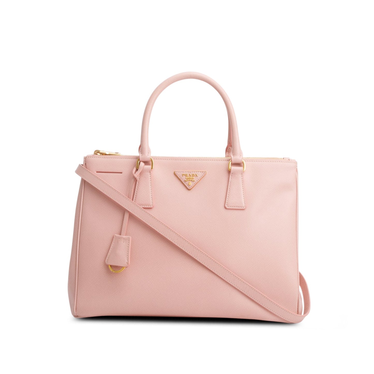 Prada Saffiano Lux Double Zip Galleria Tote Handbag Pink Medium Tote Bag