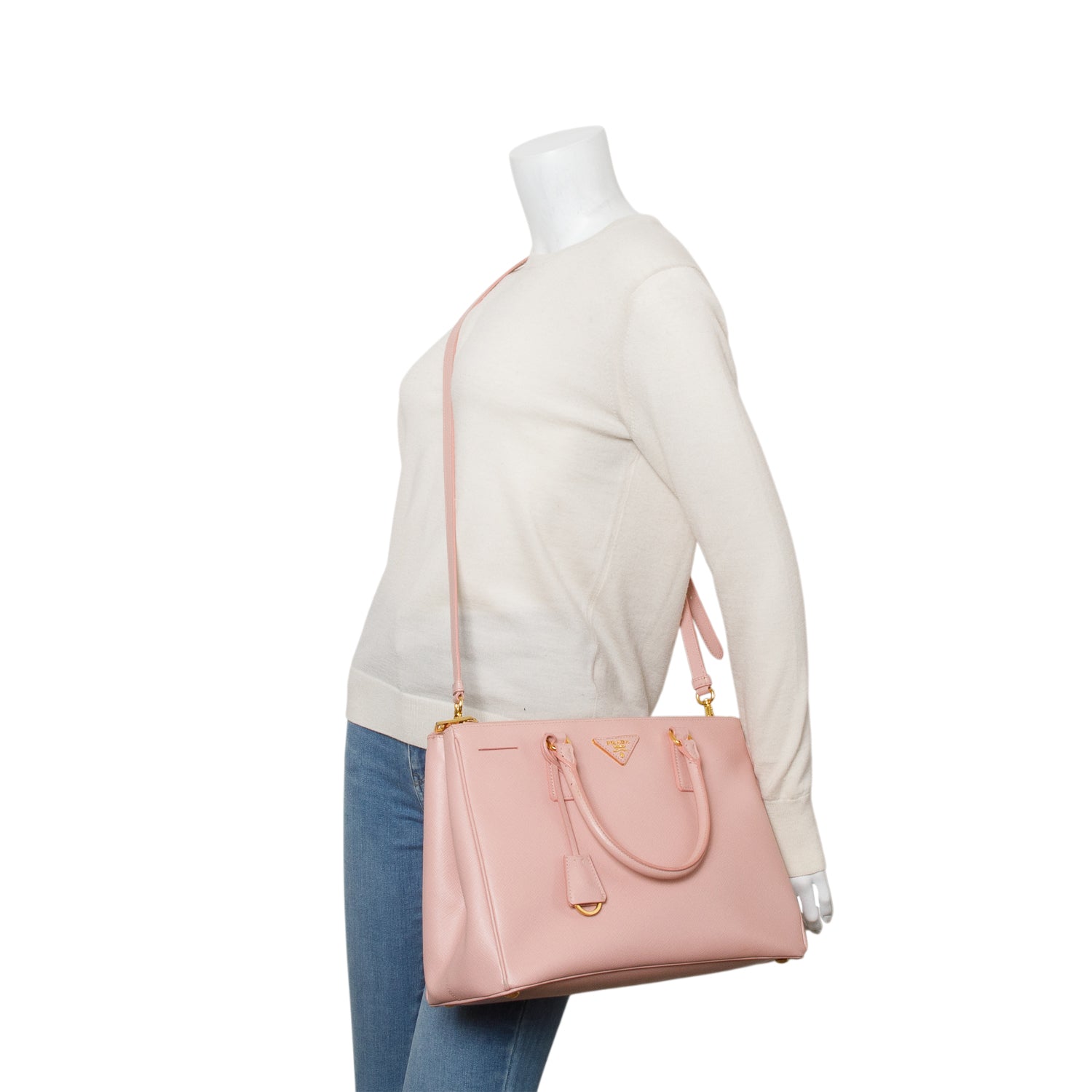 Prada Saffiano Lux Double Zip Galleria Tote Handbag Pink Medium Tote Bag