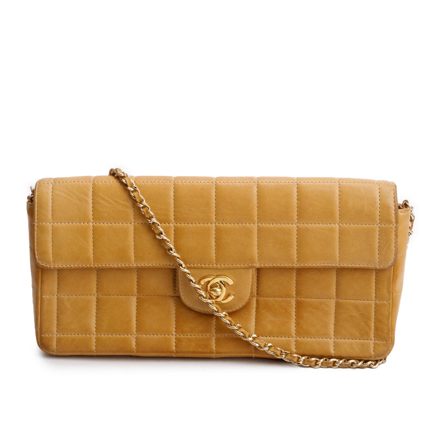 Chanel Tan Quilted East West Chocolate Lambskin Travel Bag